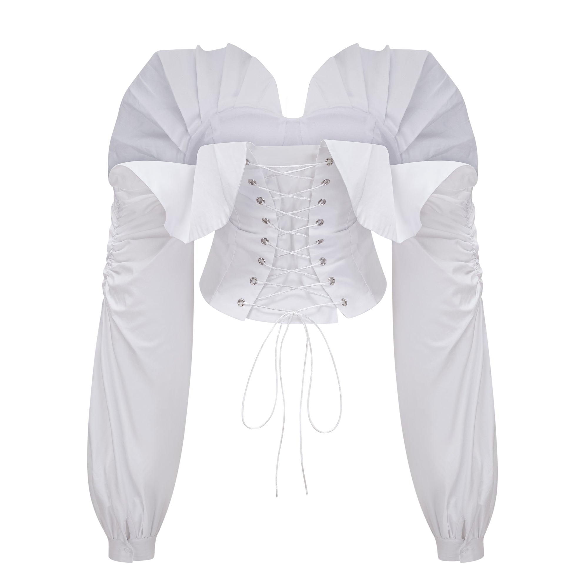 طقم بلوزة وتنورة أليسيا وايت المزينة بالكشكشة