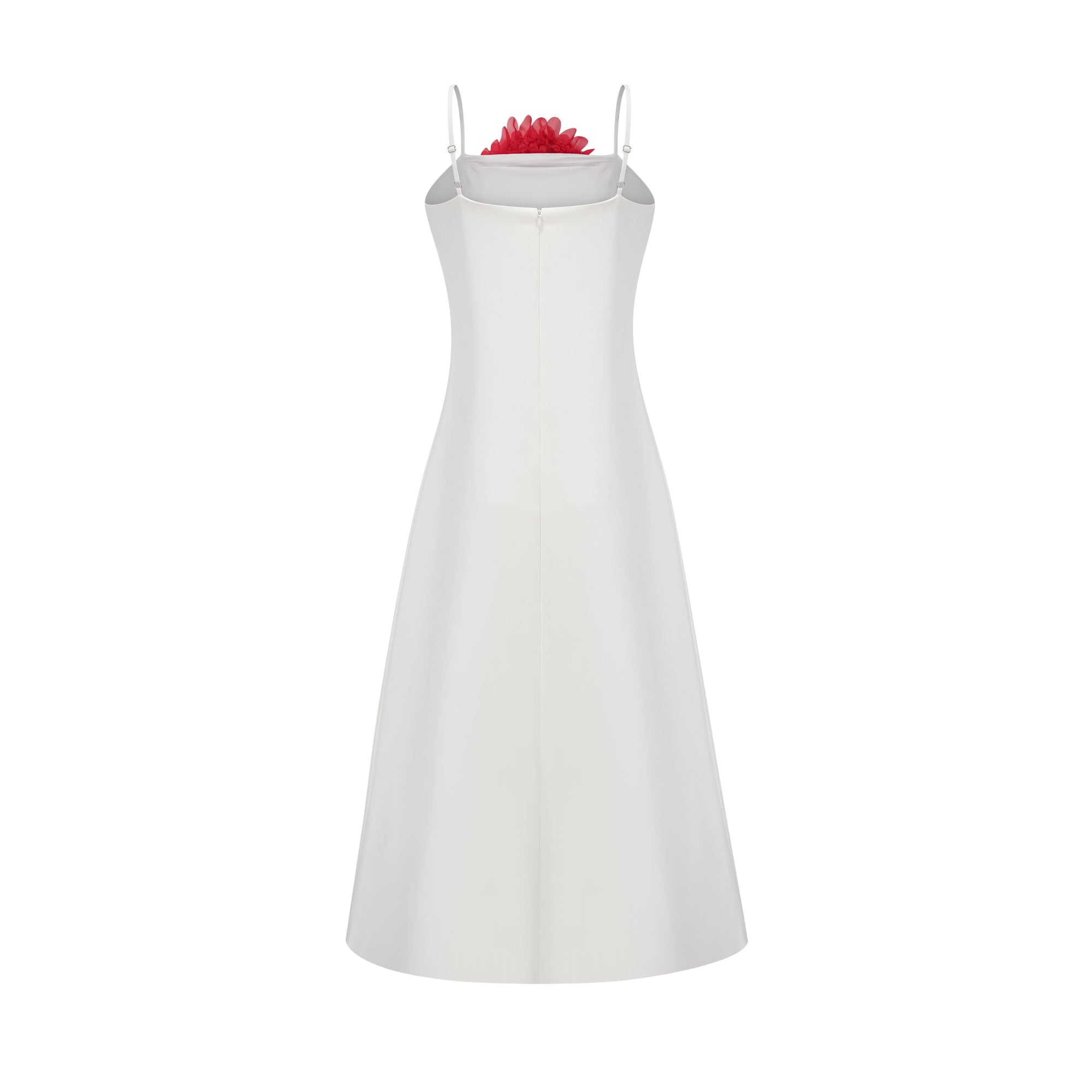 Véronique white 3d-petal sleeveless midi dress