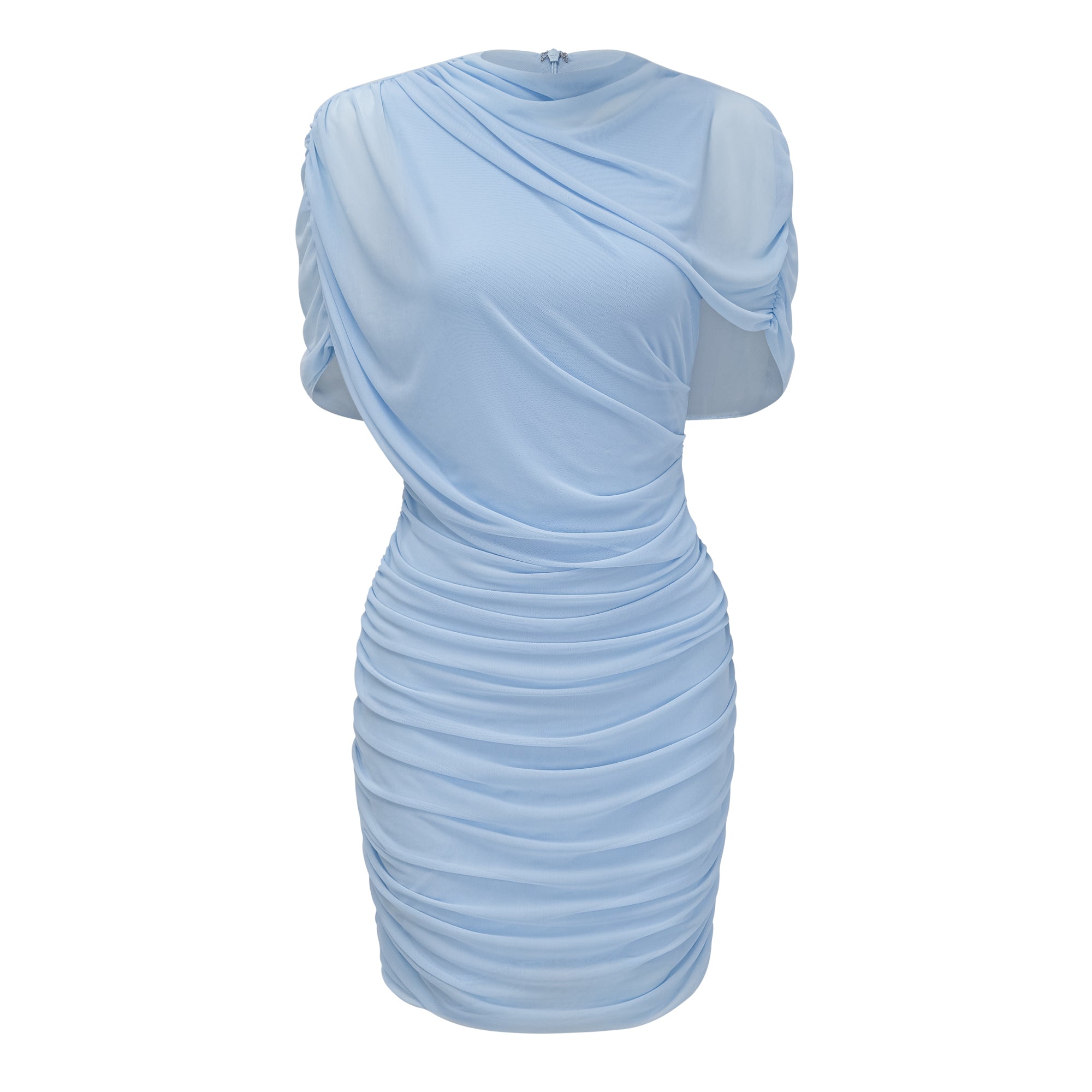 Sylphe Babyblaues asymmetrisches, plissiertes, ärmelloses Minikleid