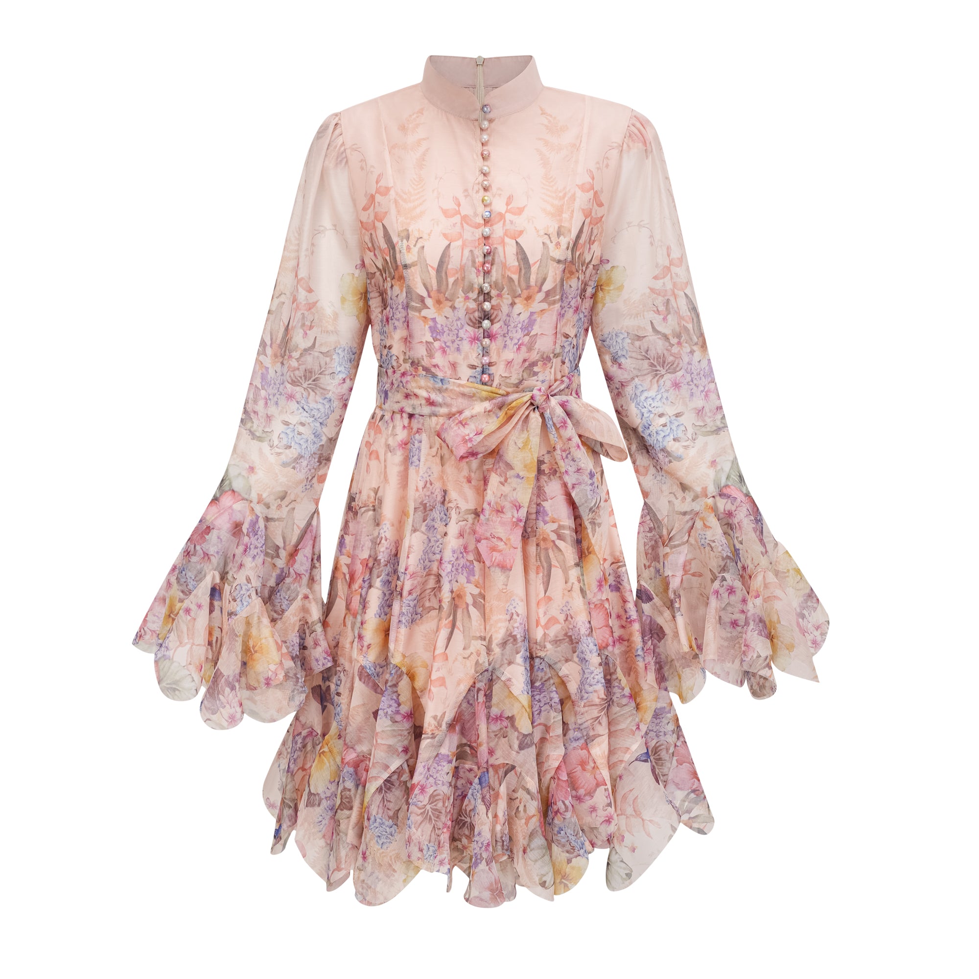 Aya Pink Godet Floral Mini Dress