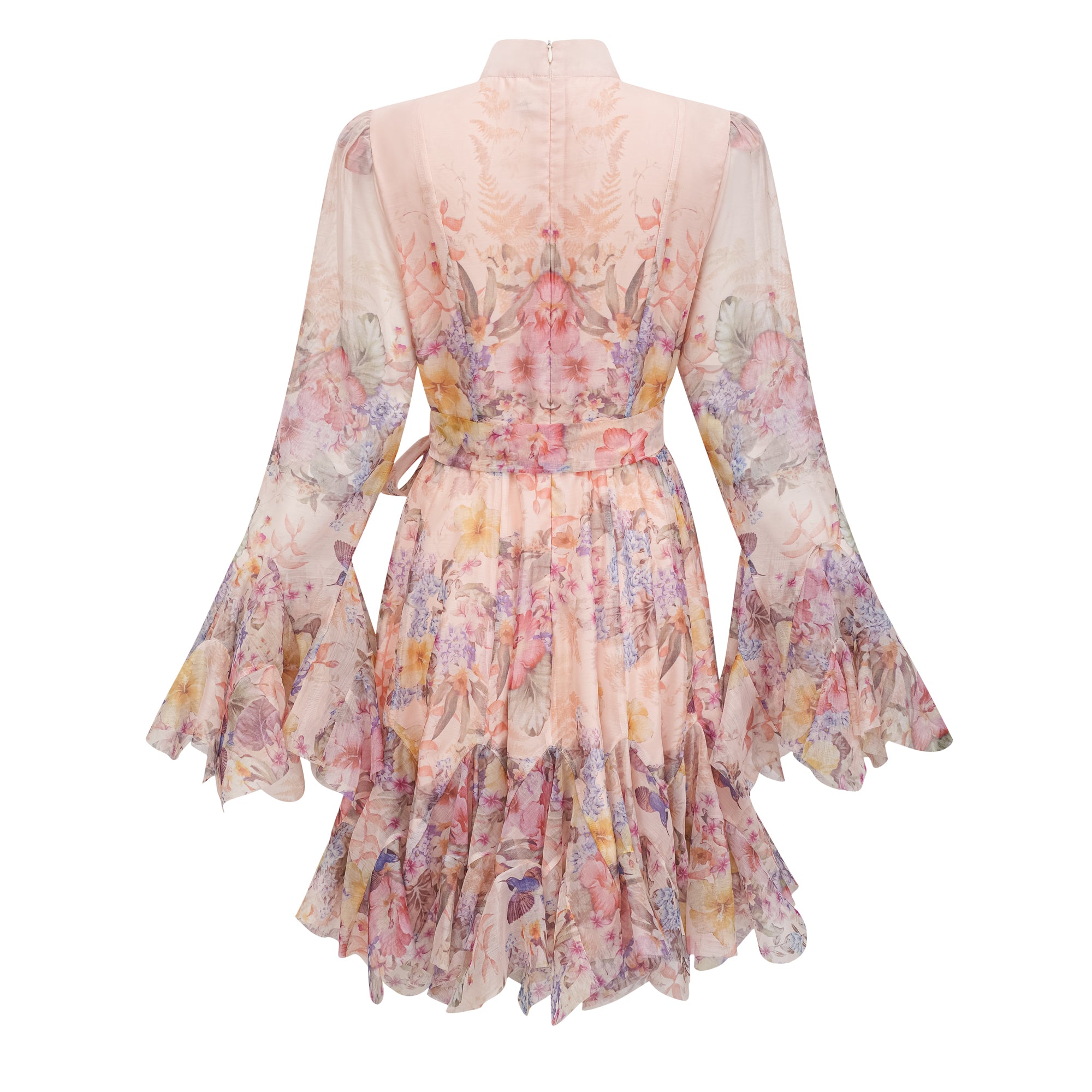 Aya Pink Godet Floral Mini Dress