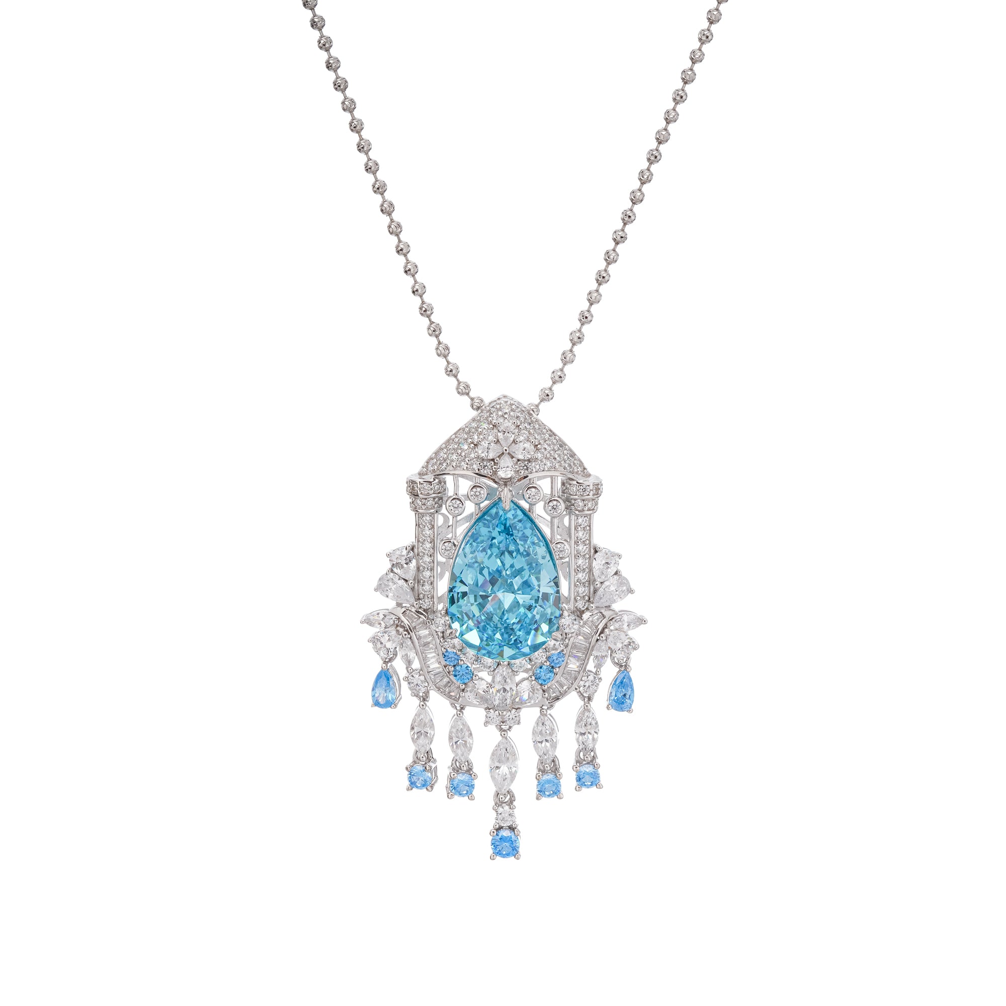 Aava Blue Teardrop Gemstone Pendant Sterling Silver Necklace