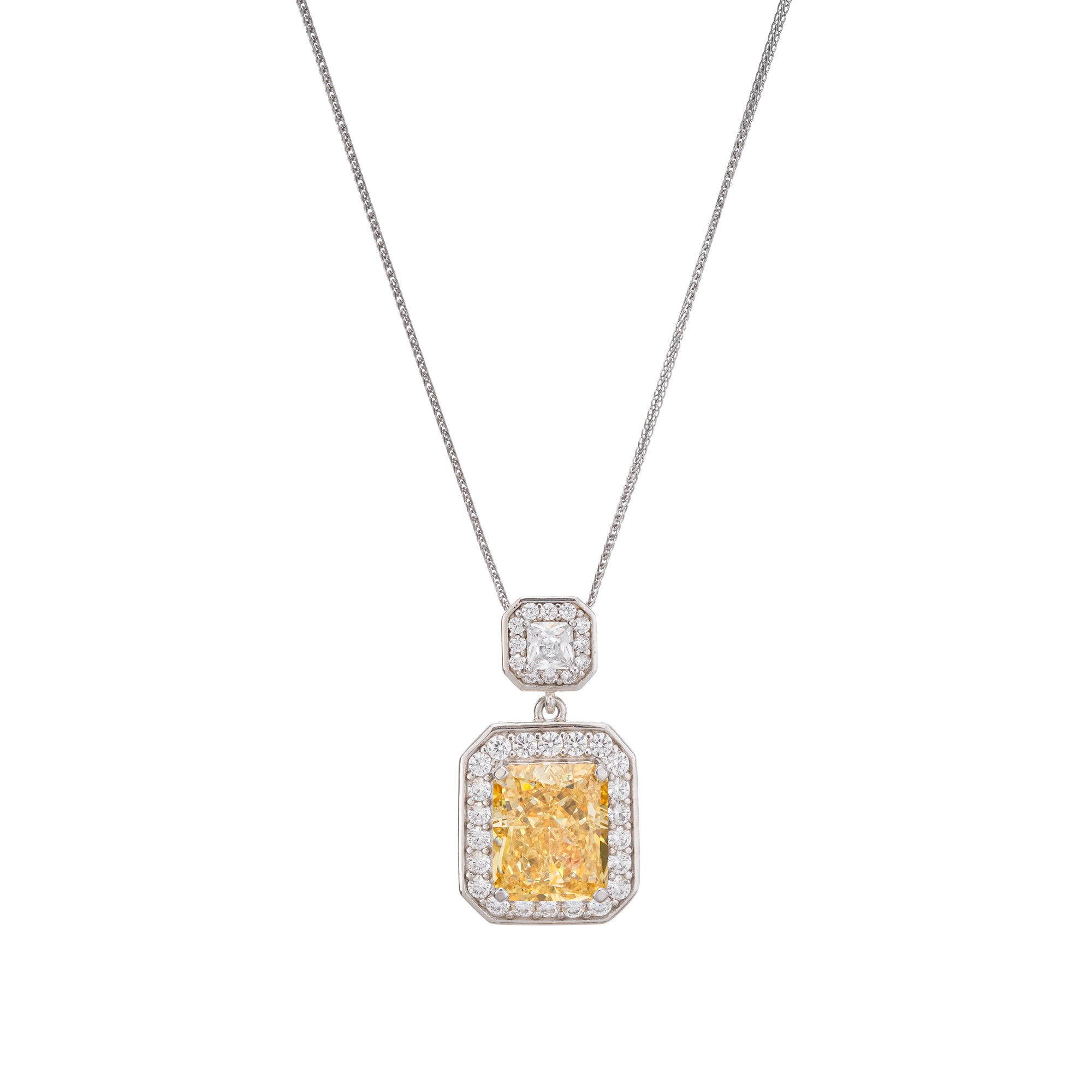 Pirjo Yellow Emerald Cut Gemstone Pendant Sterling Silver Necklace
