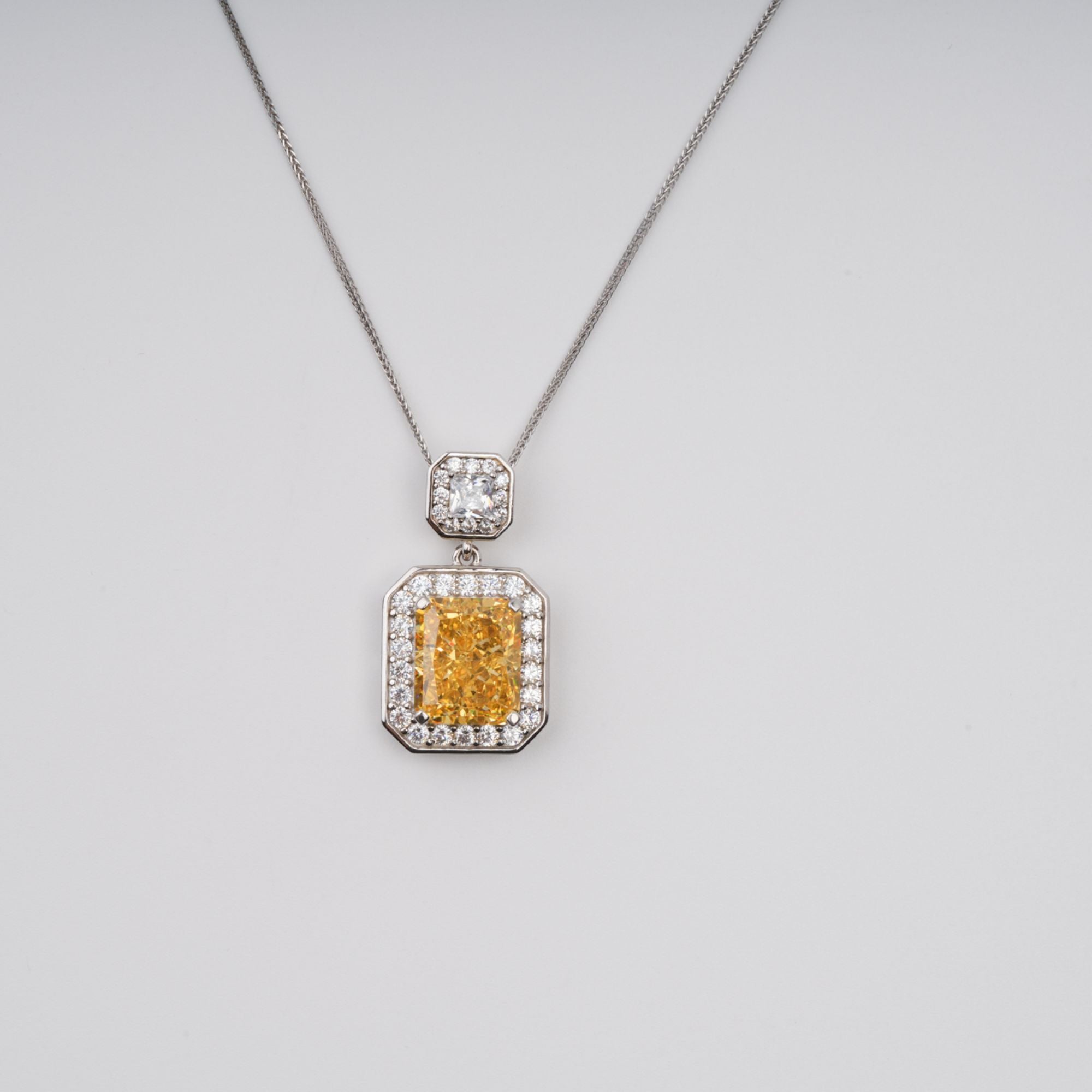 Pirjo Yellow Emerald Cut Gemstone Pendant Sterling Silver Necklace