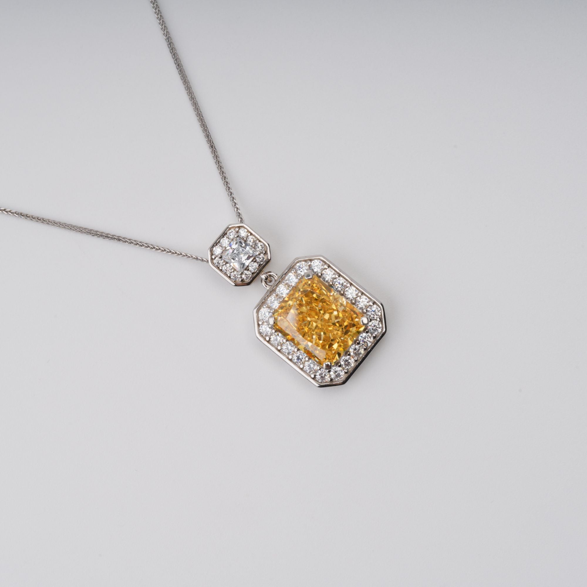Pirjo Yellow Emerald Cut Gemstone Pendant Sterling Silver Necklace