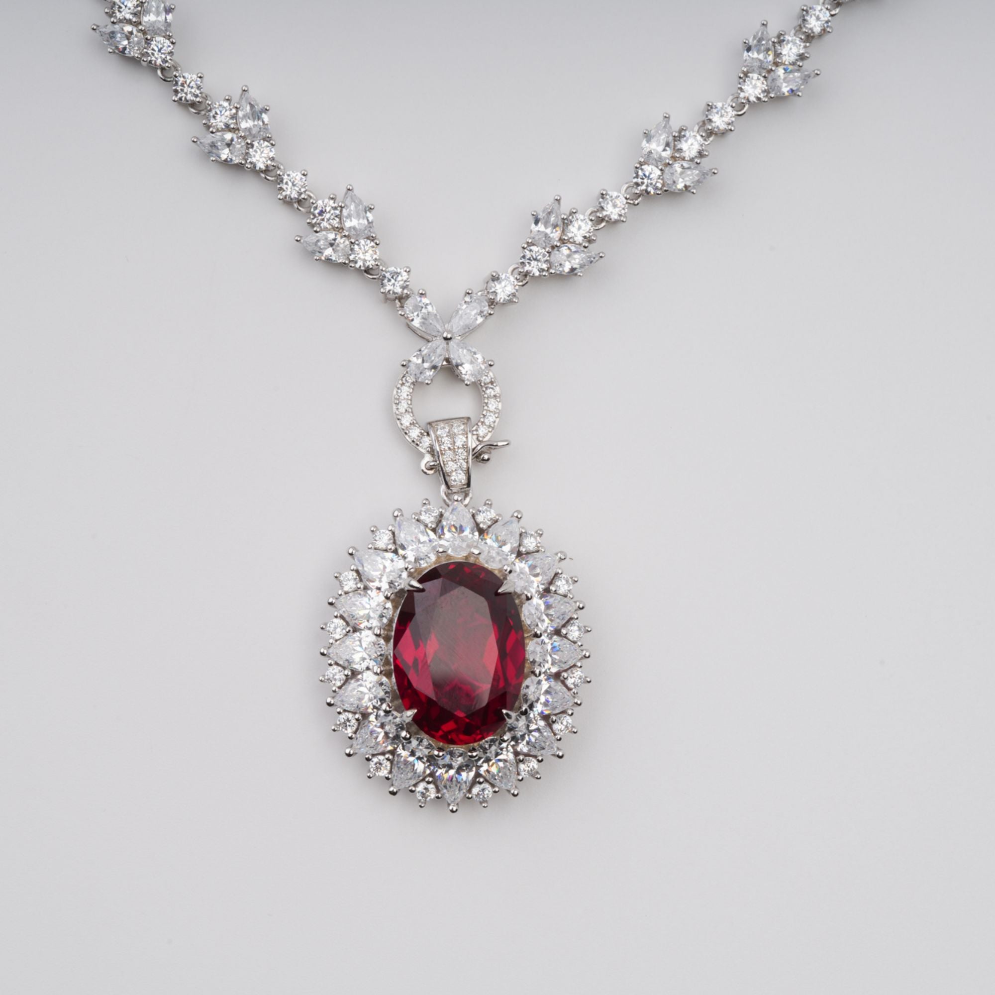 Eini Red Oval Cut Gemstone Pendant Sterling Silver Necklace