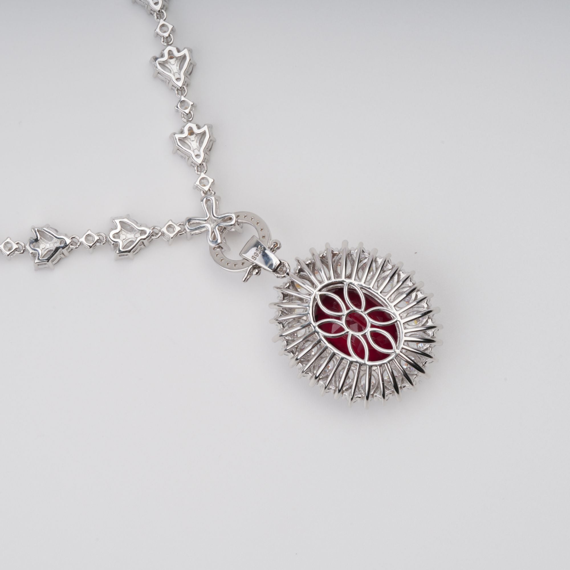 Eini Red Oval Cut Gemstone Pendant Sterling Silver Necklace