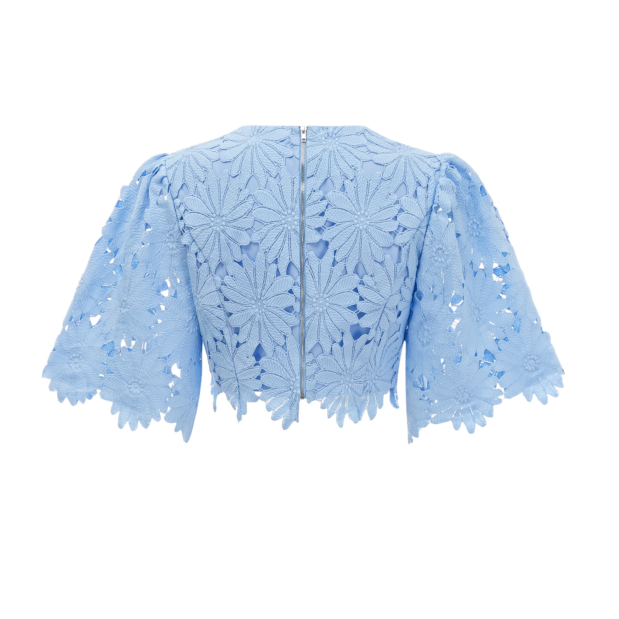 طقم أودري بلو مكون من بلوزة وتنورة متناسقتين من الدانتيل المزخرف