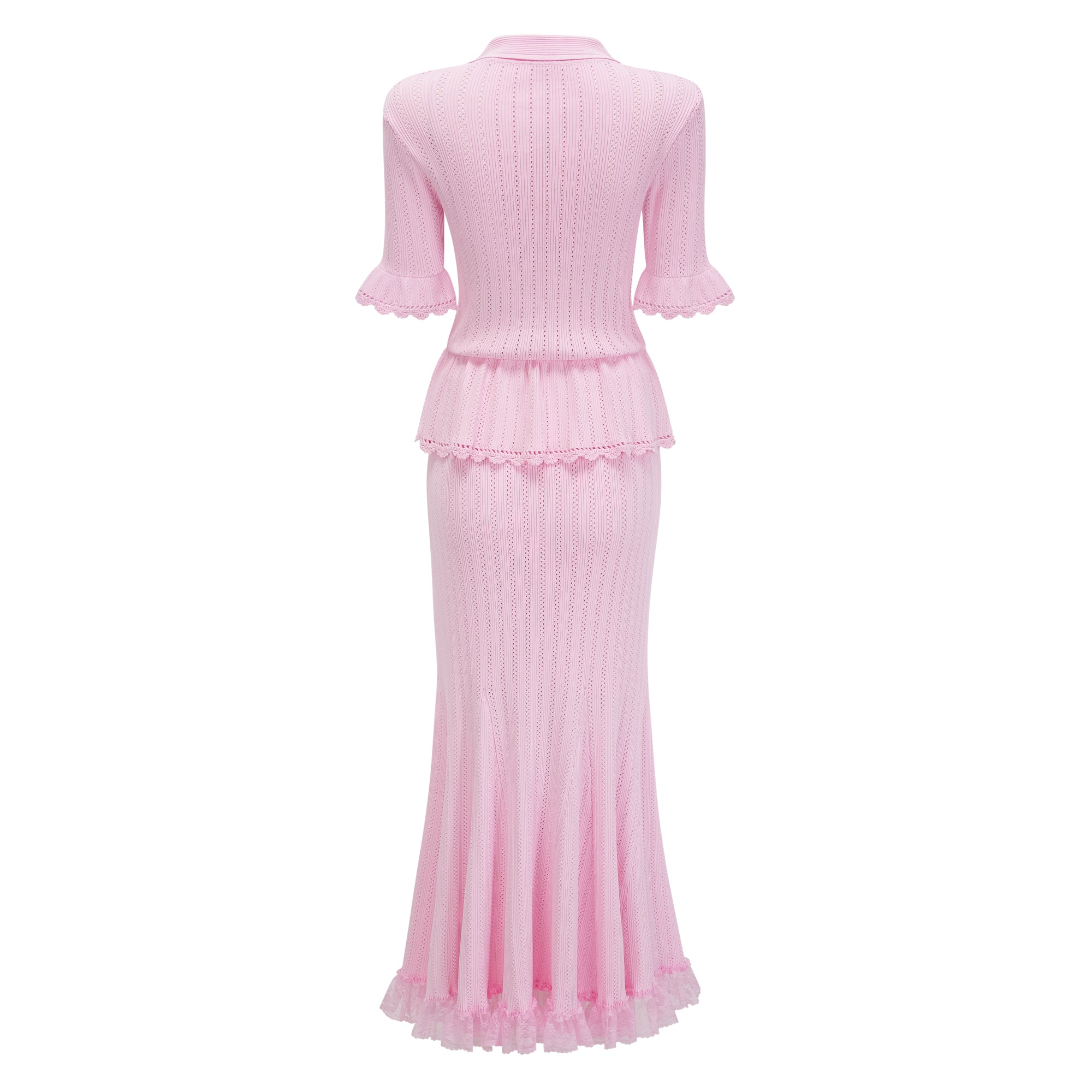 Jocasta Pink Stretch Lace Knit Midi Dress