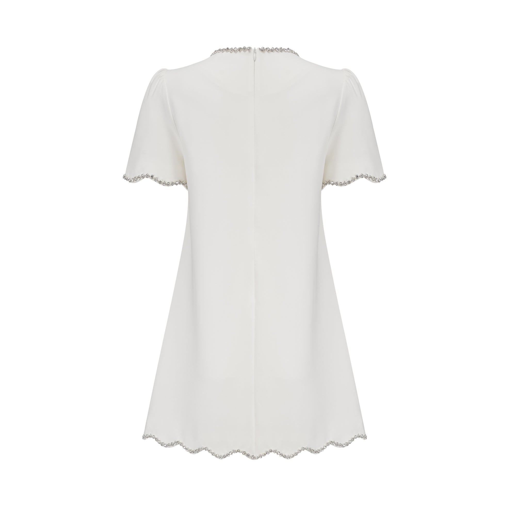 فستان بيرينيس الأبيض القصير المزين بالكريستال