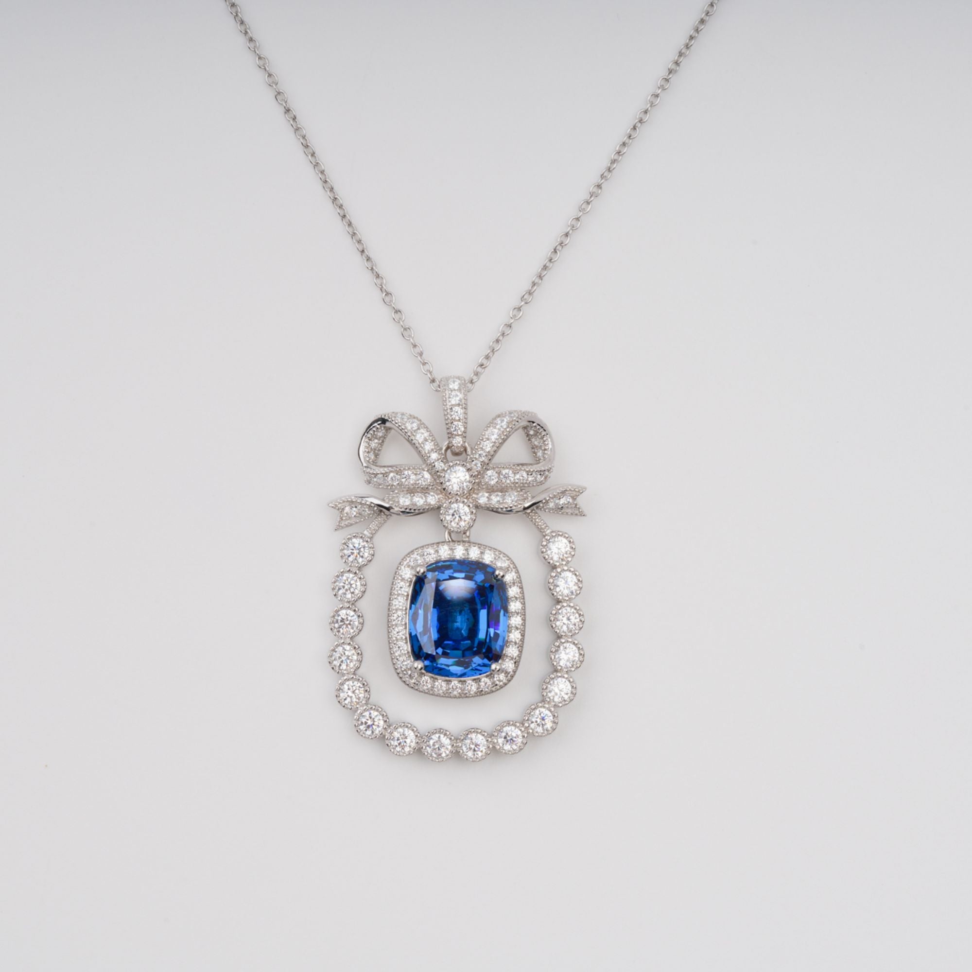Kaisu Blue Bow Gemstone Pendant Sterling Silver Necklace