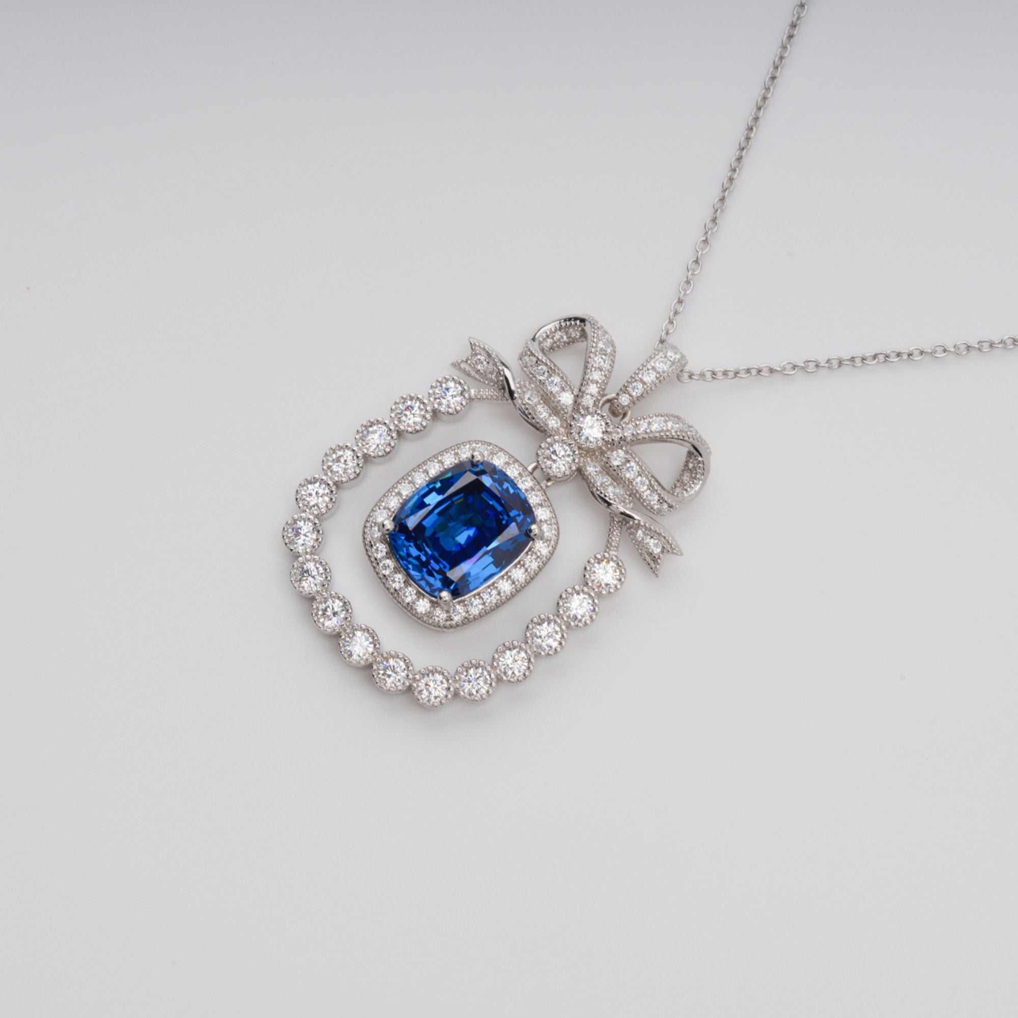 Kaisu Blue Bow Gemstone Pendant Sterling Silver Necklace