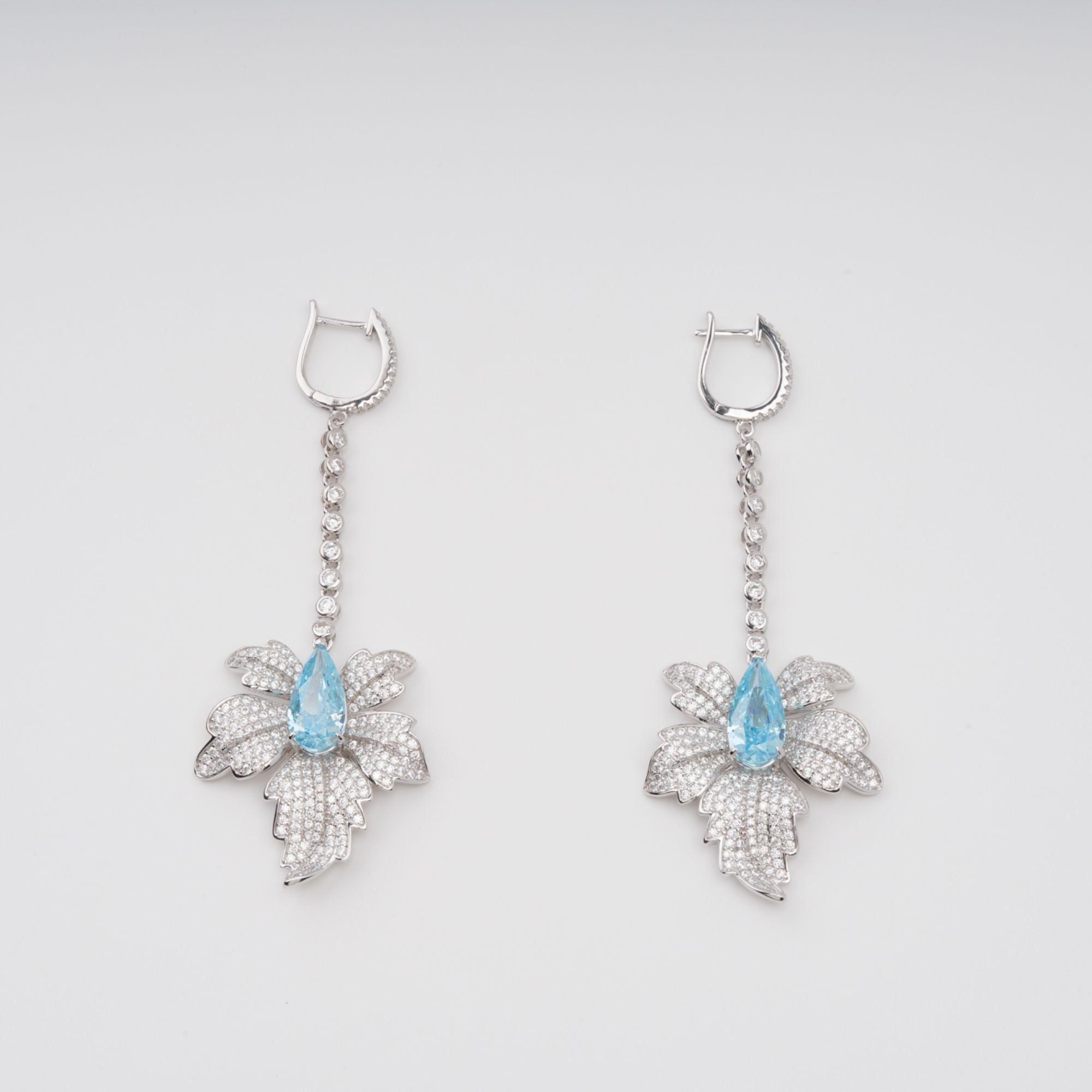 Vilhelmiina Blue Leaf Gemstone Dangle Sterling Silver Earrings