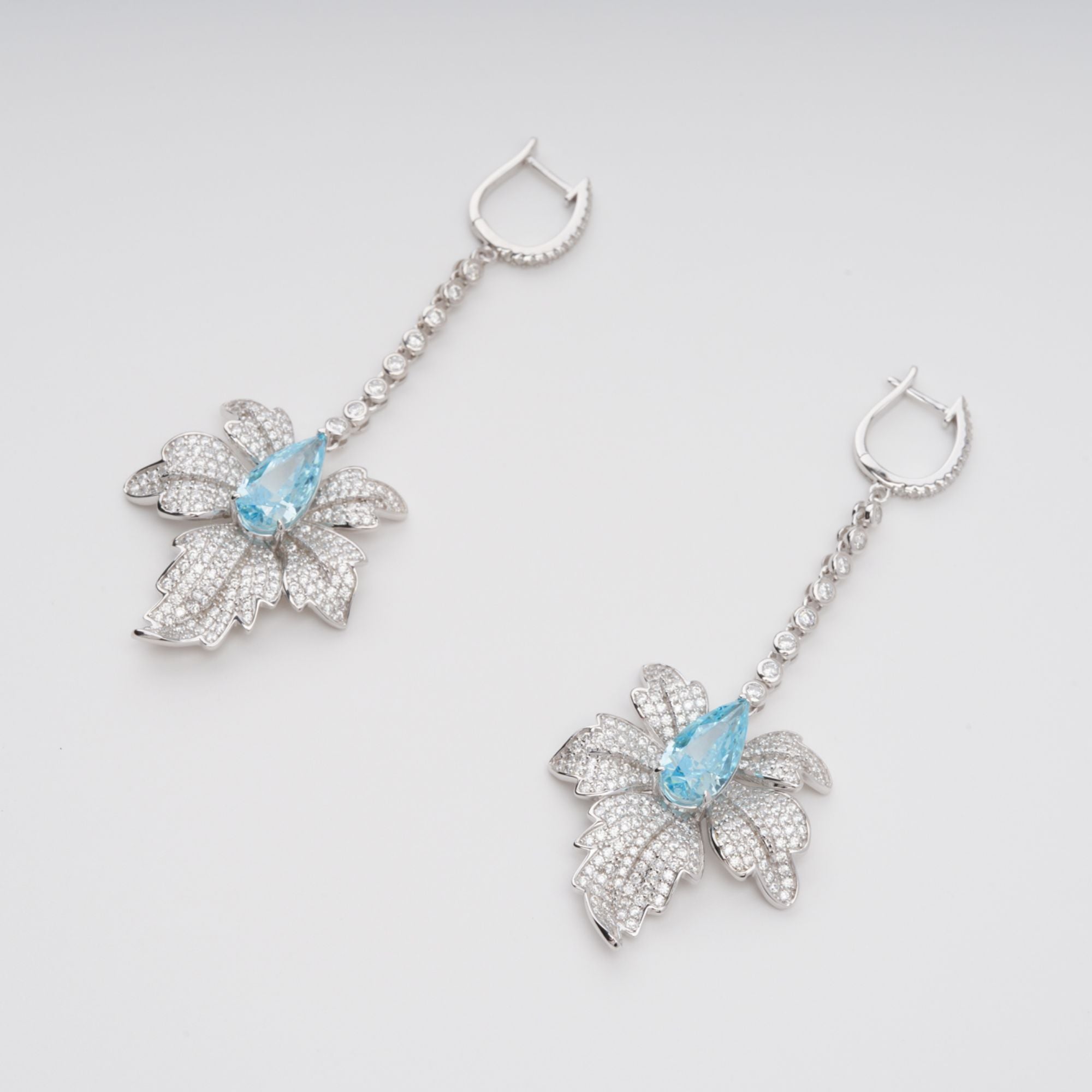 Vilhelmiina Blue Leaf Gemstone Dangle Sterling Silver Earrings