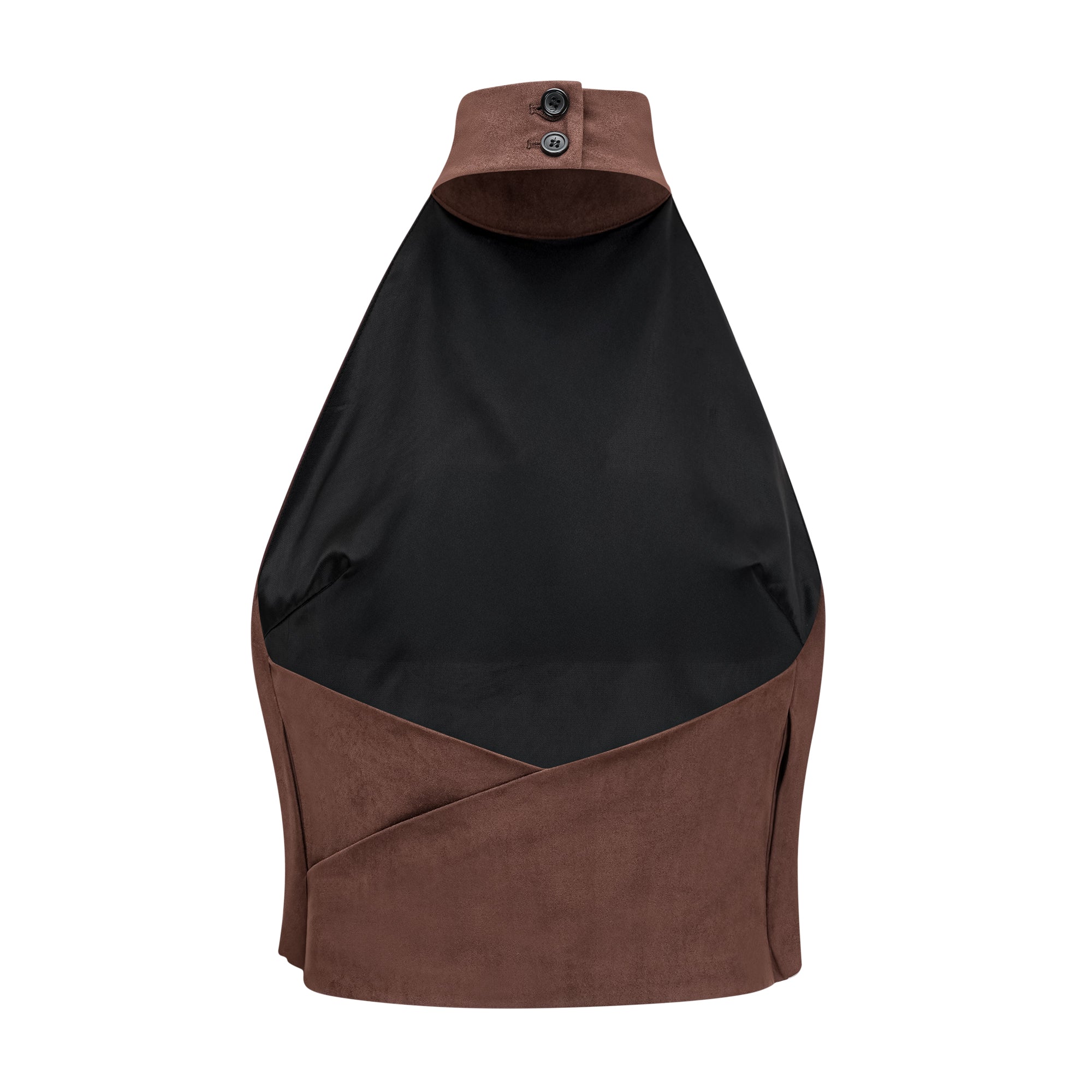 طقم بلوزة وشورت من قماش سويدي بني بحافة مقسمة من تشاني