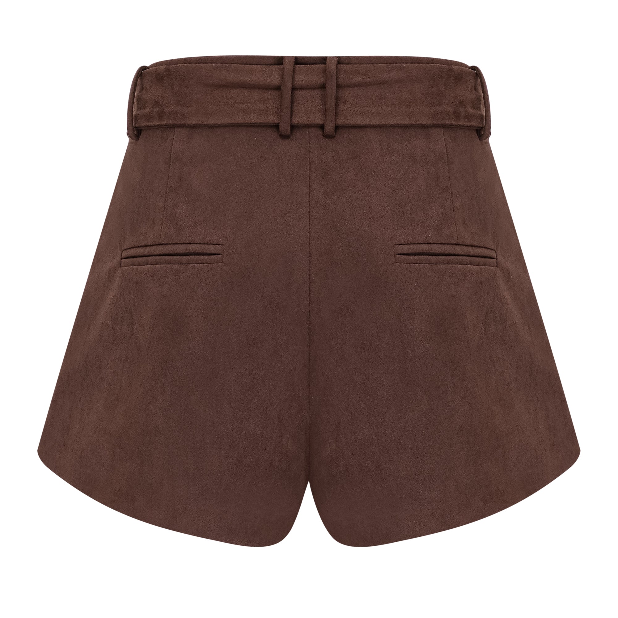 طقم بلوزة وشورت من قماش سويدي بني بحافة مقسمة من تشاني