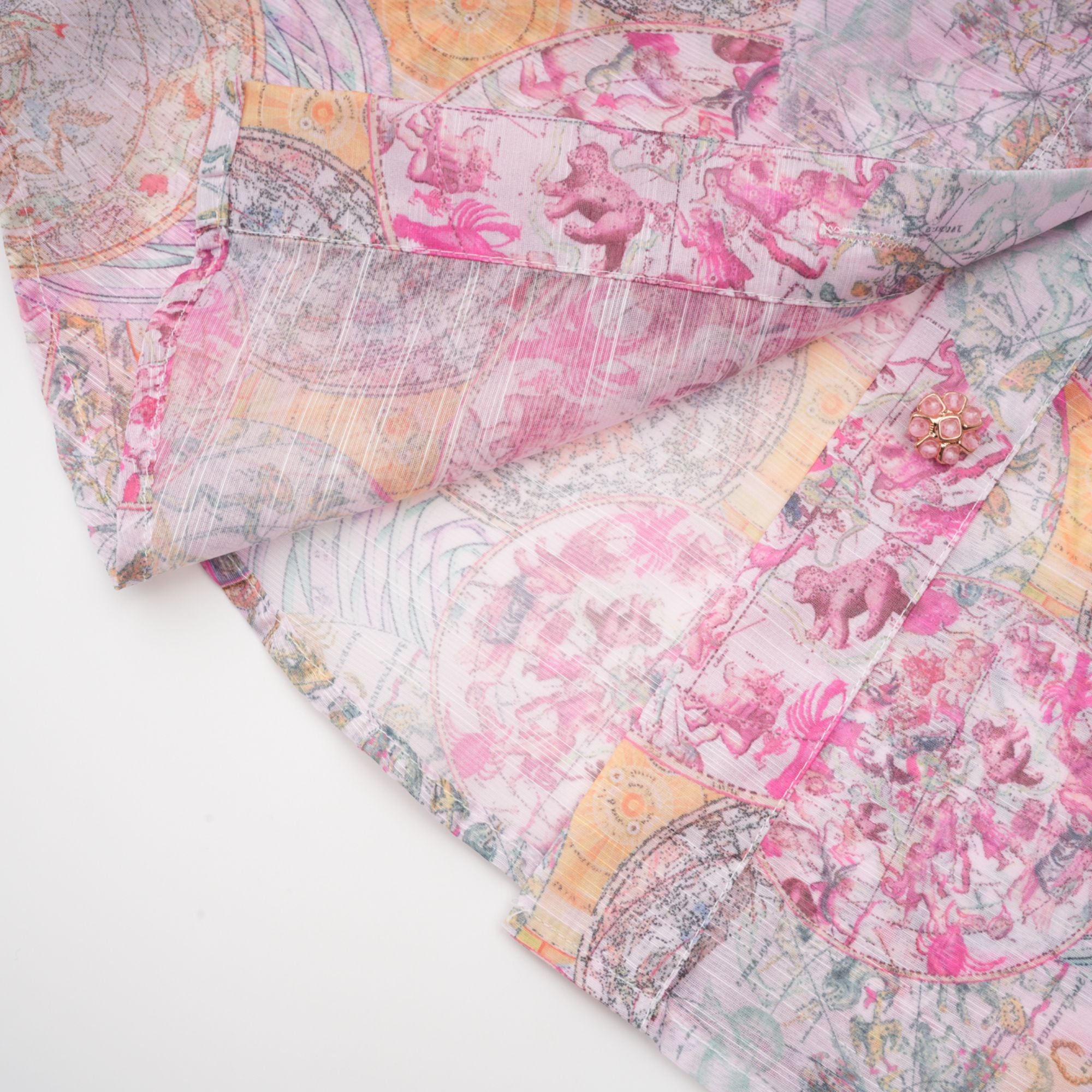 Cherry pink pattern-print shirt & skirt matching set(Final Sale)