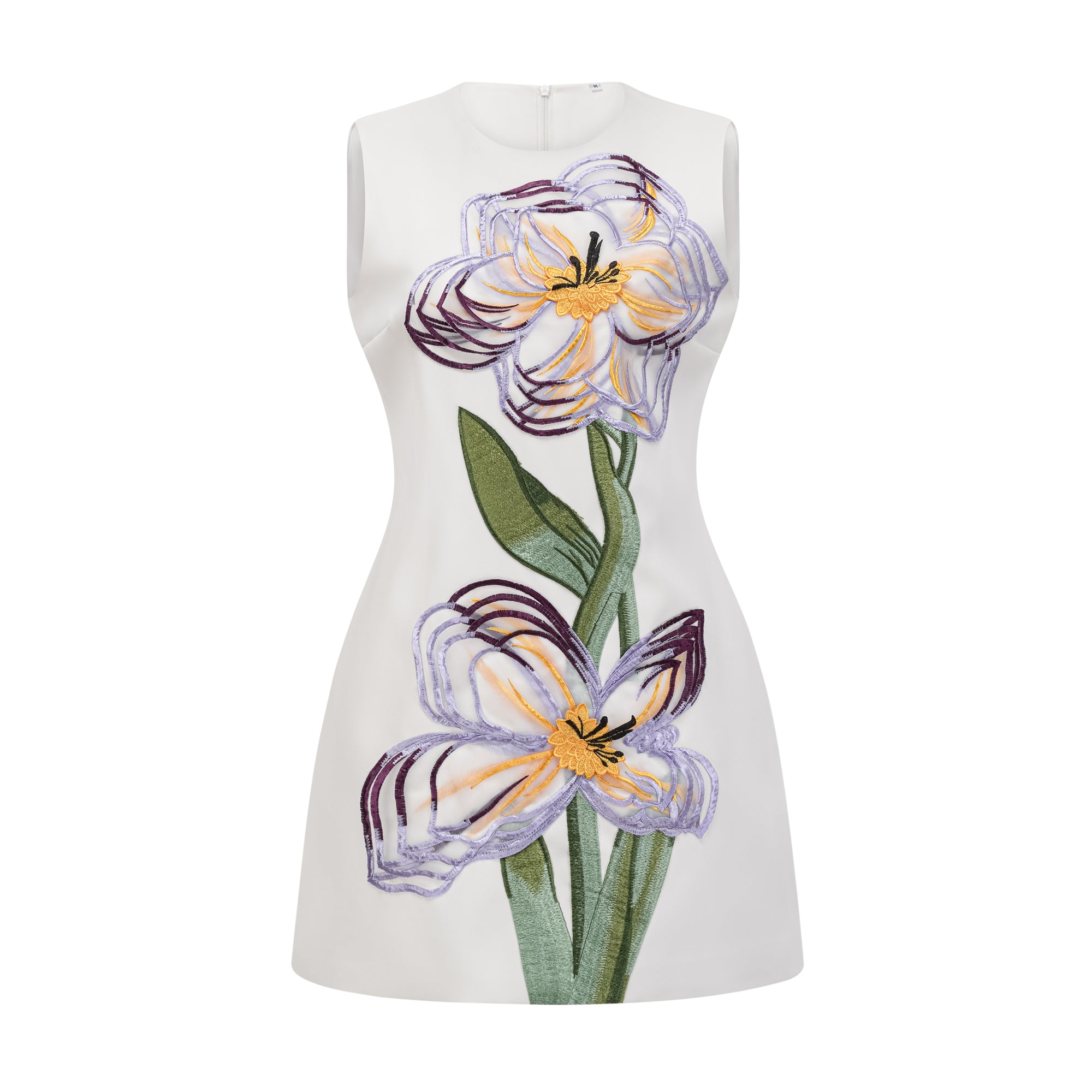 Irène White Sequin Floral Embroidered Mini Dress