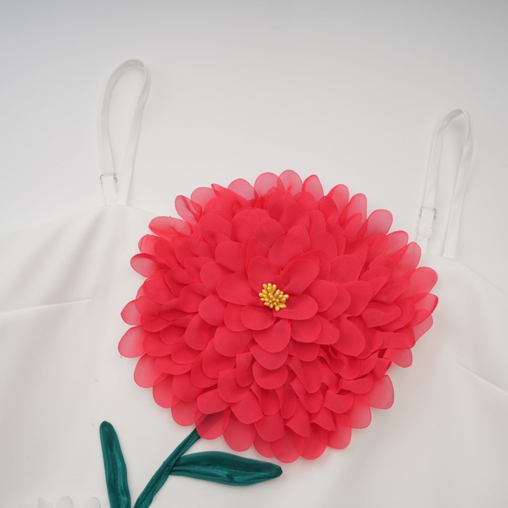 Véronique white 3d-petal sleeveless midi dress