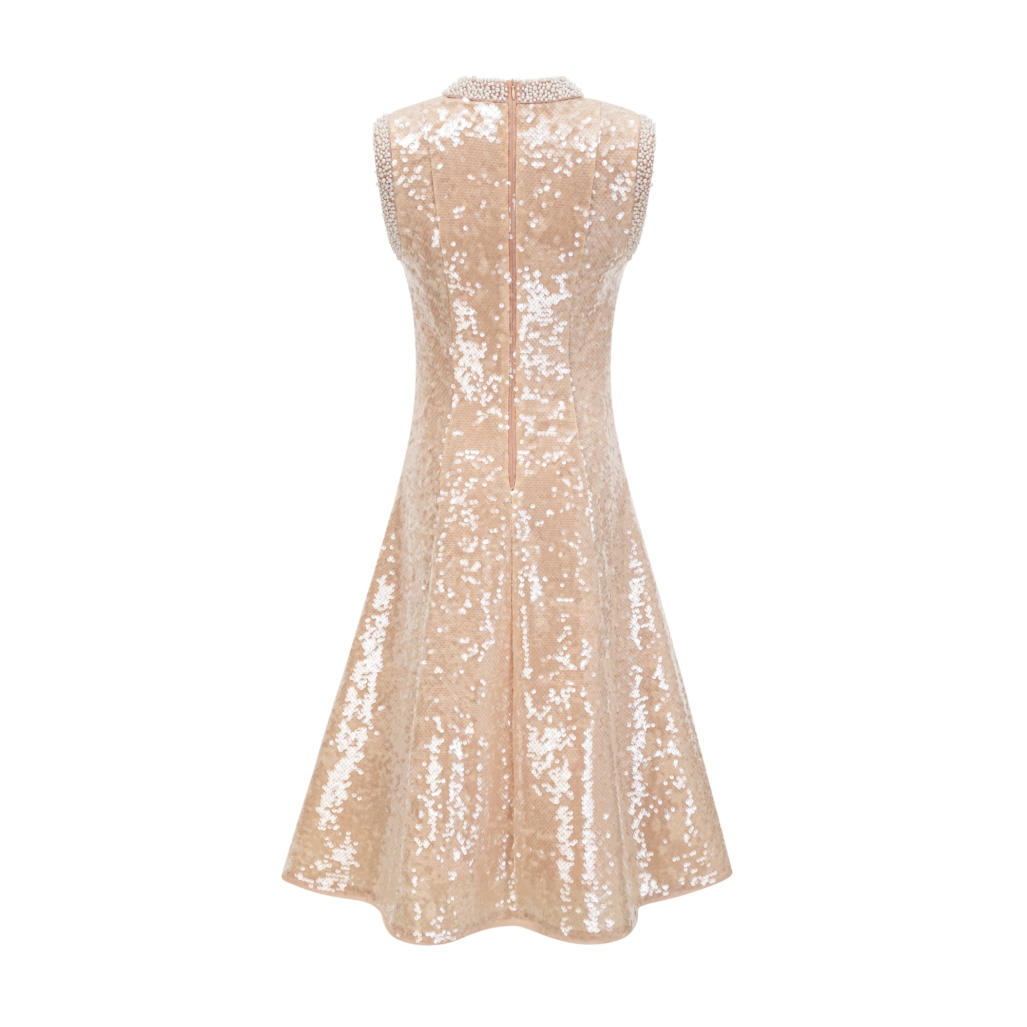 فستان أورنيلا متوسط الطول مزين باللؤلؤ الصناعي