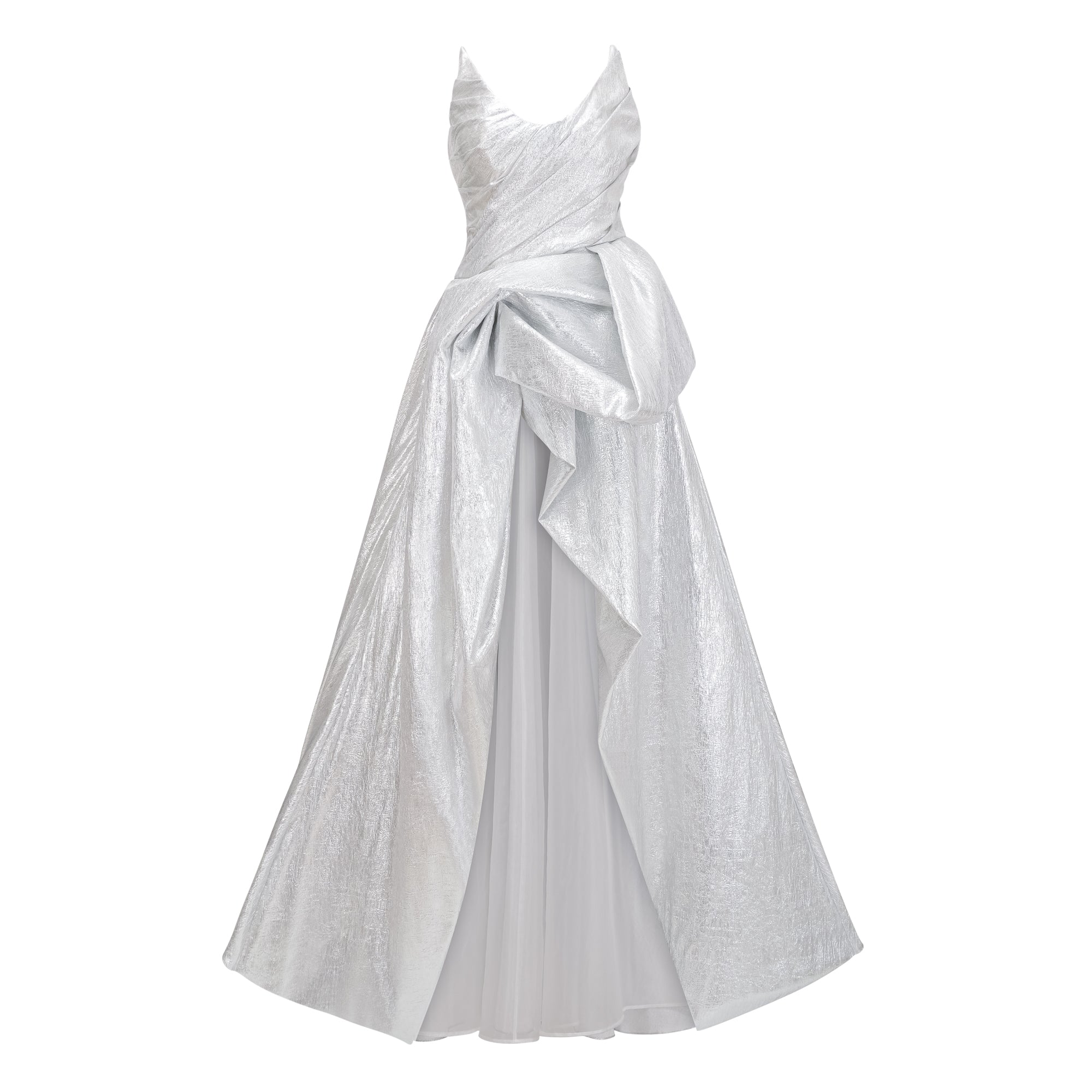 Adina Silber Glänzendes asymmetrisches Rüschenkleid