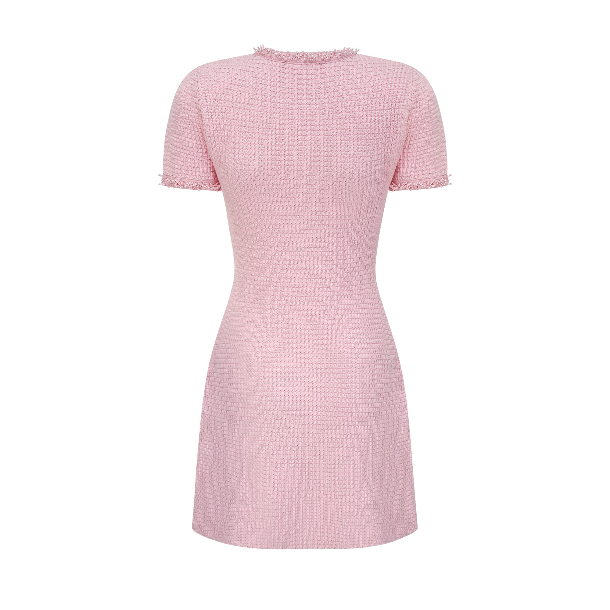 فستان يوجيني الوردي القصير المحبوك بالخرز