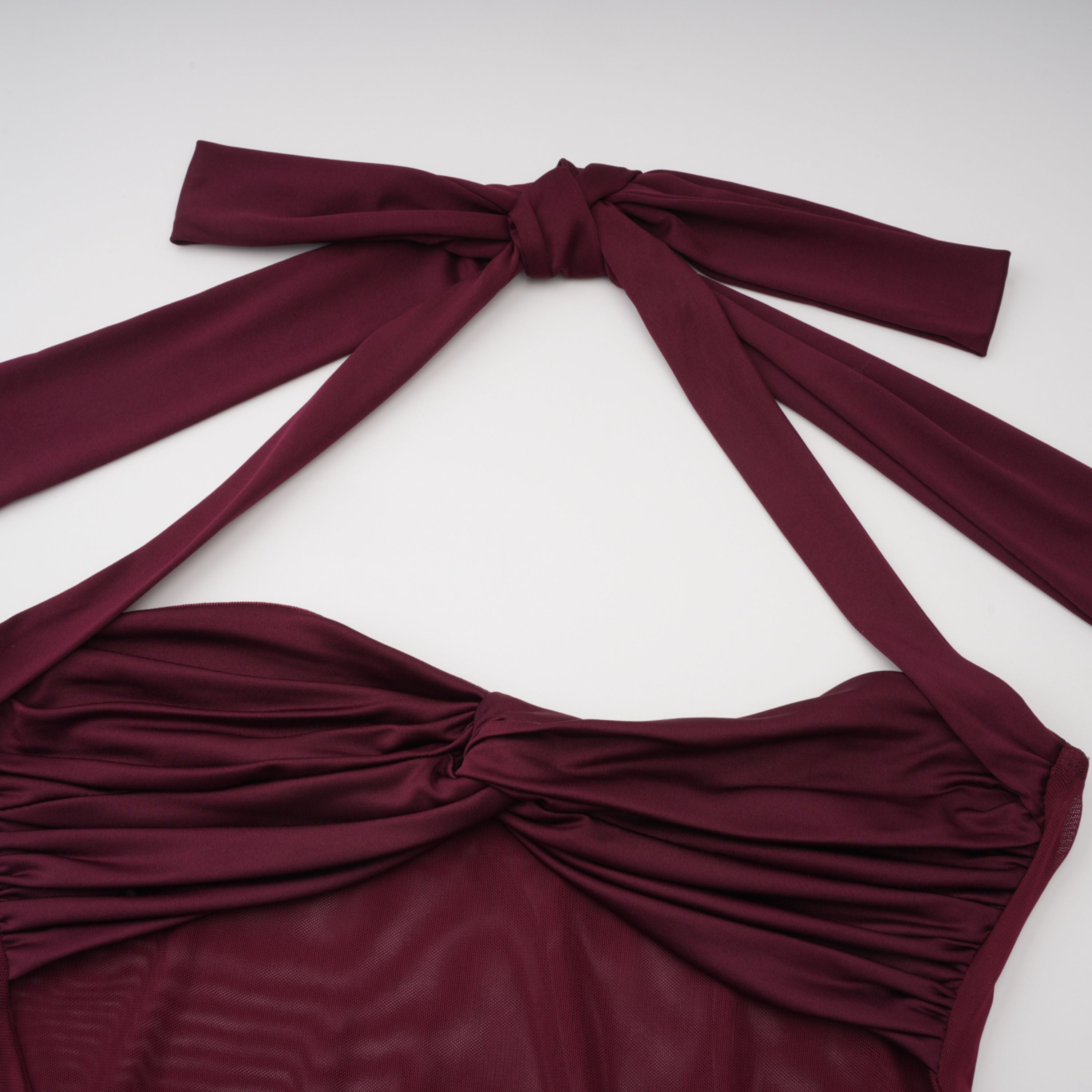 Amandine Burgundy Halterneck Gathered Maxi Dress