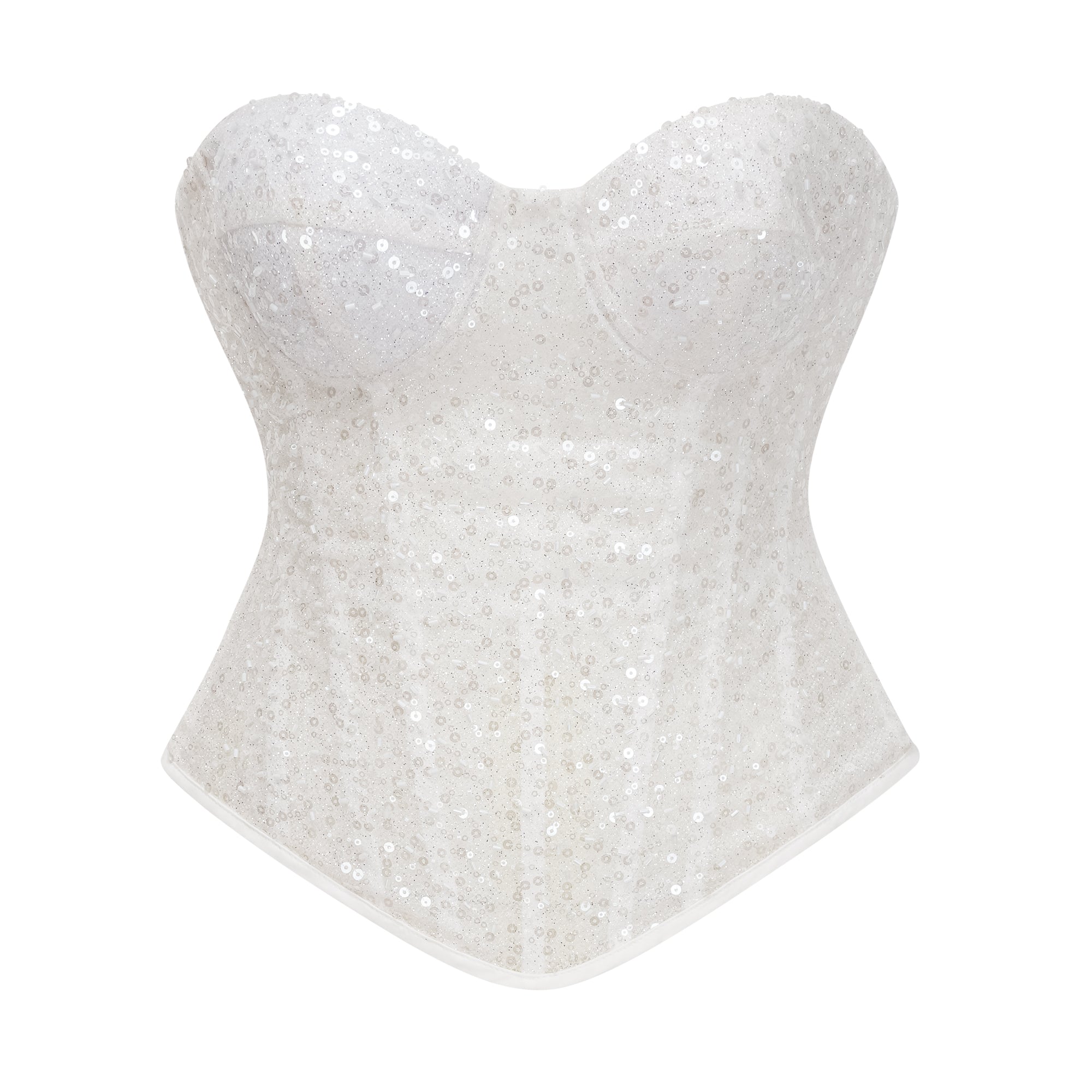 Zora White Sequin Corset Top & Satin Skirt Set