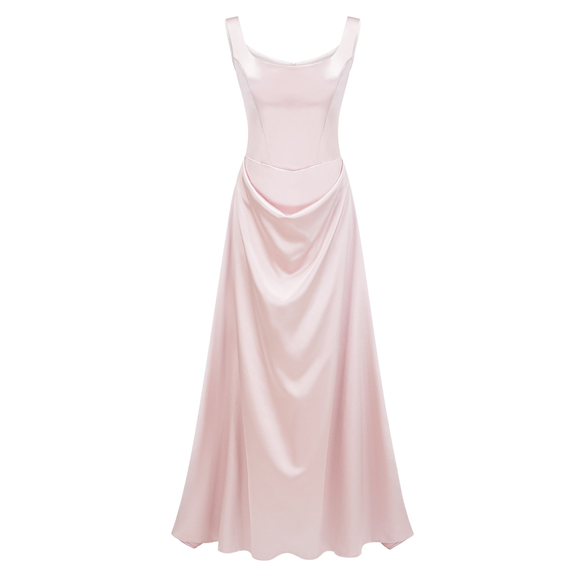 Fiona Pink Satin Square Neck Maxi Dress