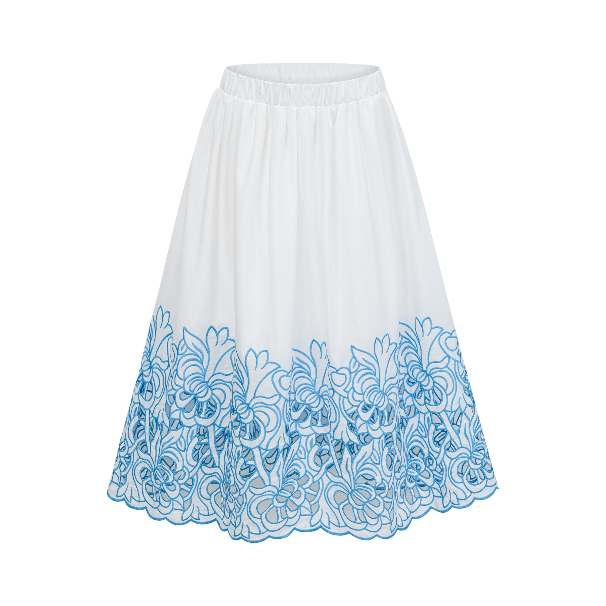 Aurore blue cut-out embroidered top & skirt matching set