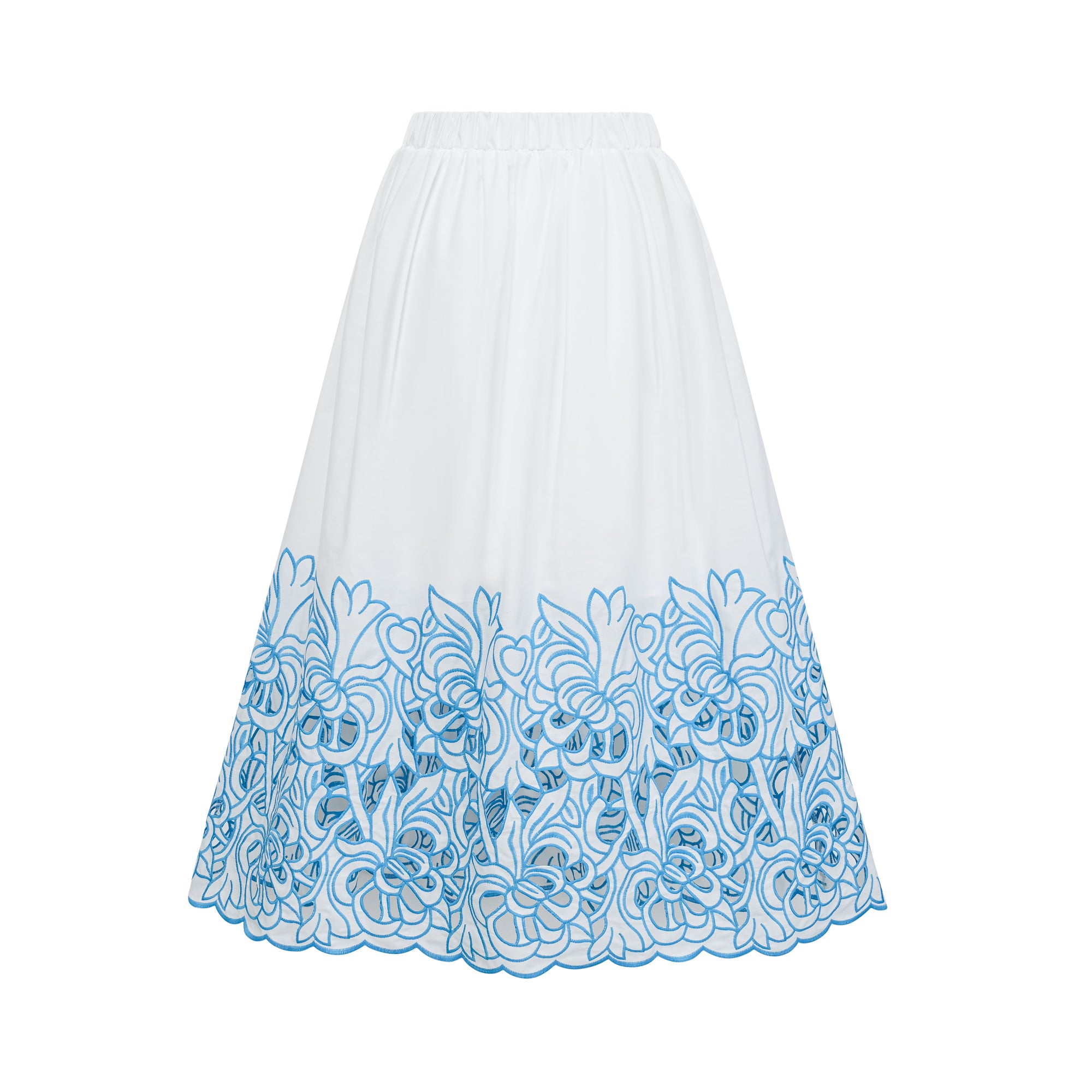 Aurore blue cut-out embroidered top & skirt matching set