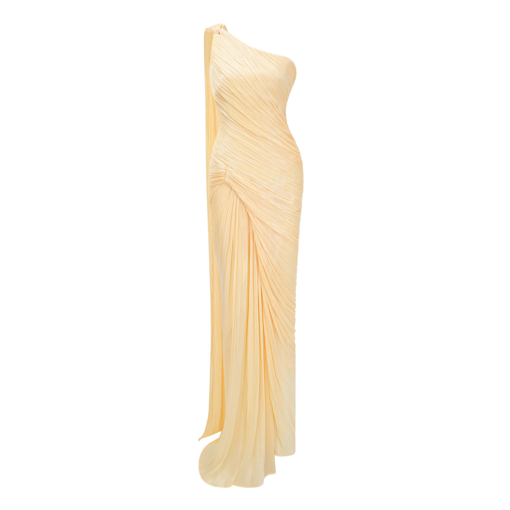 Meissa Yellow Asymmetrical Ruched Maxi Dress