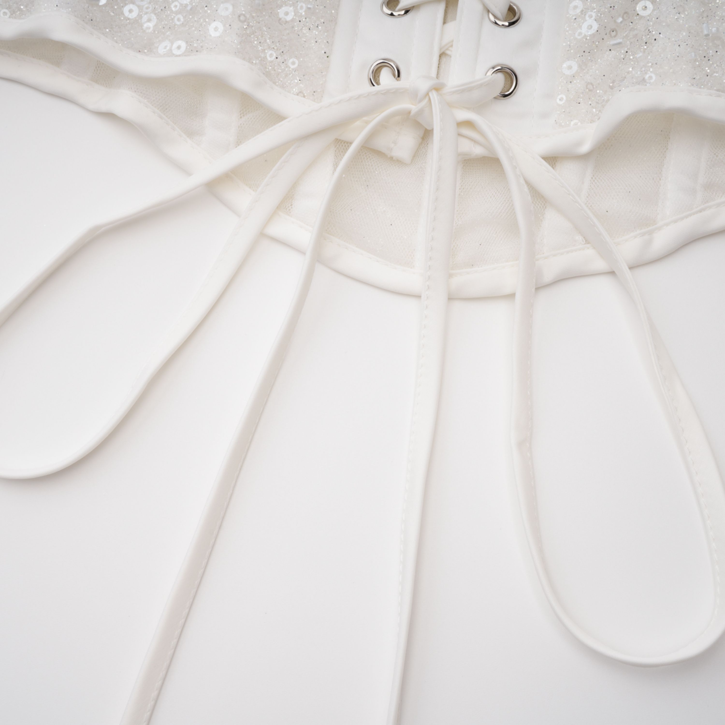Zora White Sequin Corset Top & Satin Skirt Set