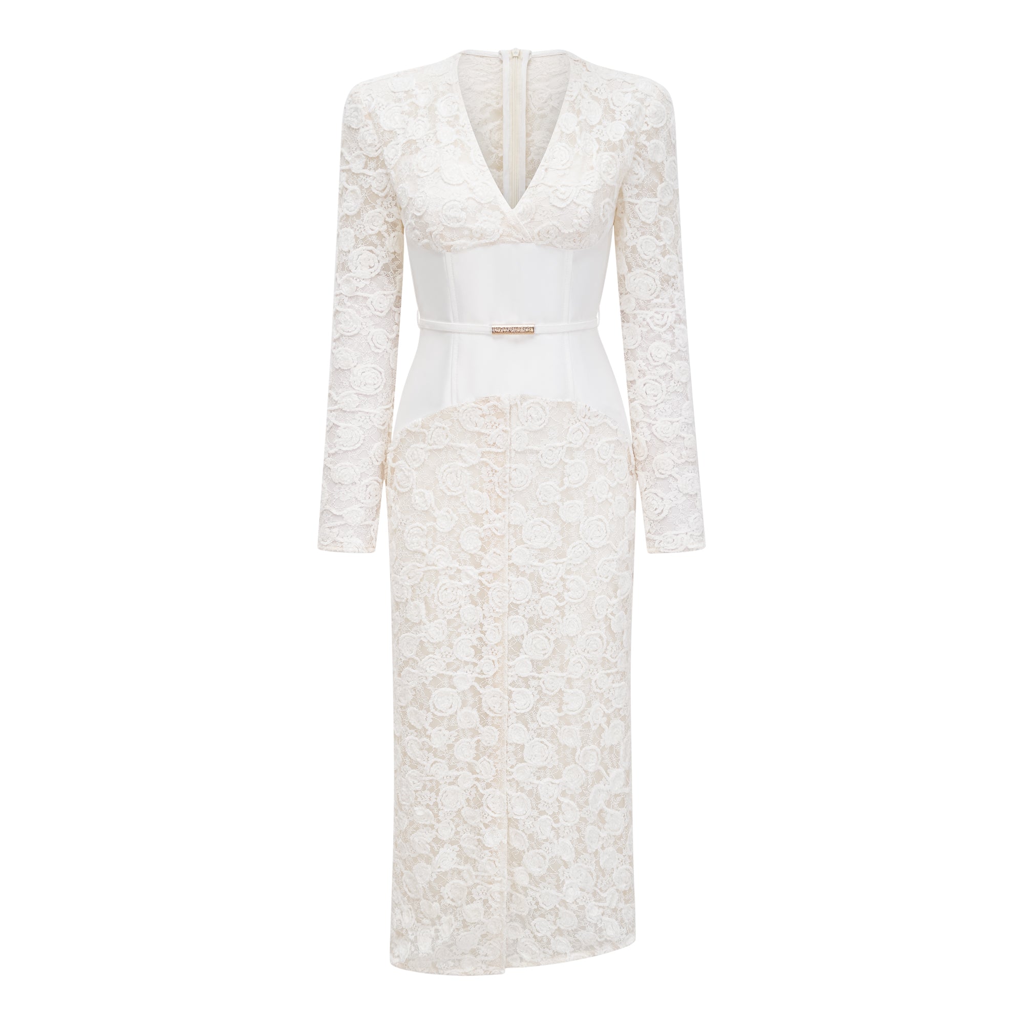 Oona White Floral Lace Pencil Midi Dress