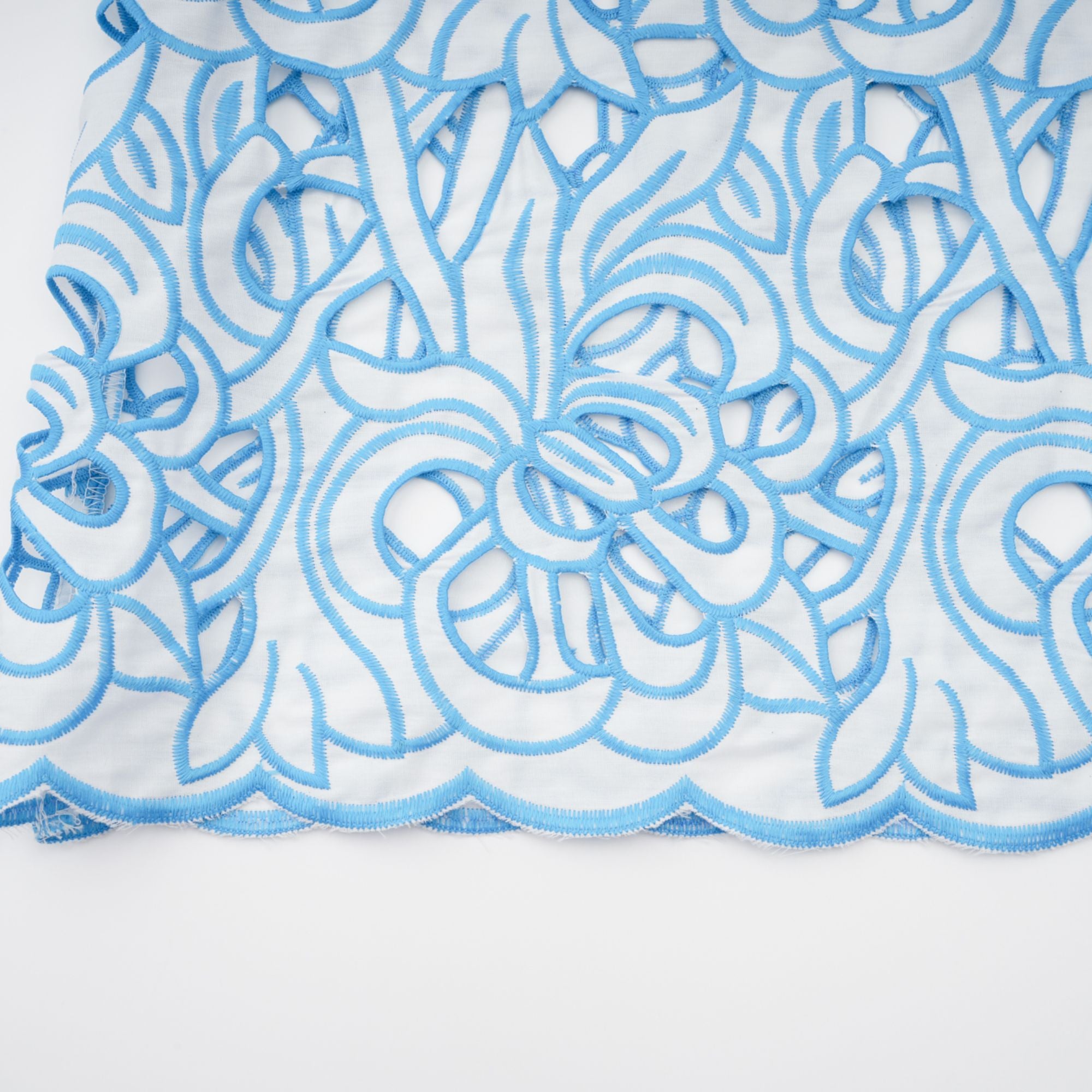 Aurore blue cut-out embroidered top & skirt matching set