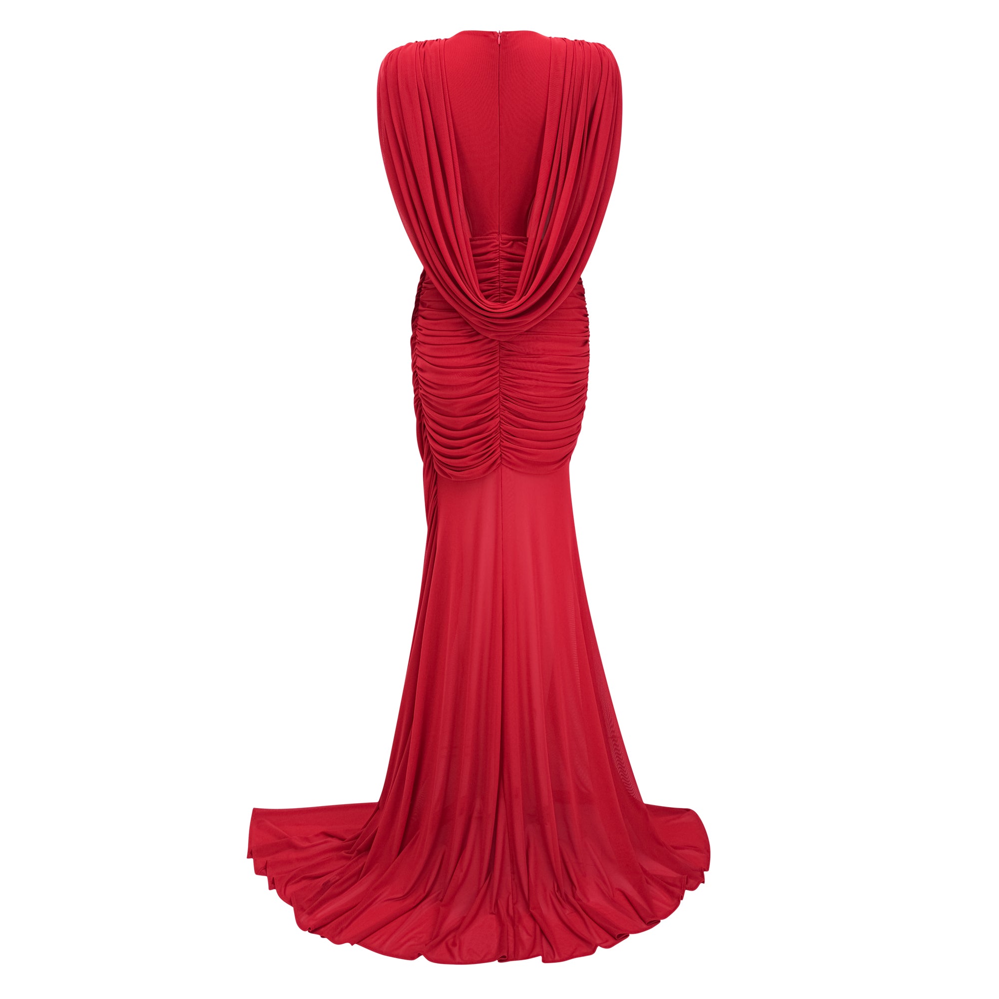 Fíona Rotes asymmetrisches drapiertes Maxikleid