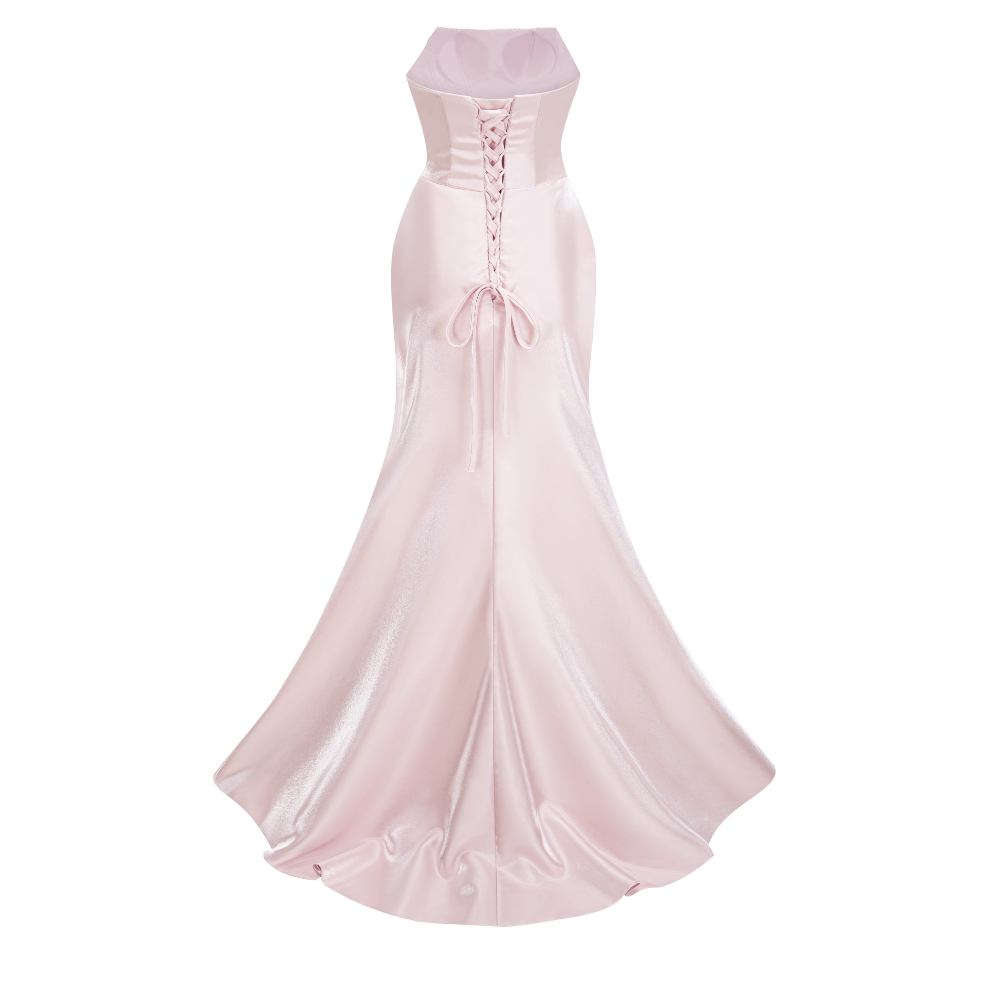 فستان طويل بدون أكمام مزين بأحجار الراين الوردية