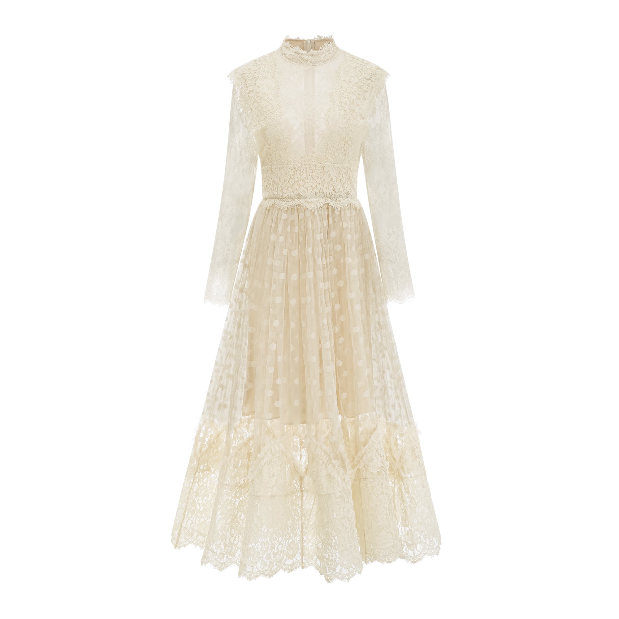 Éliane polka-dot lace-embroidered midi dress