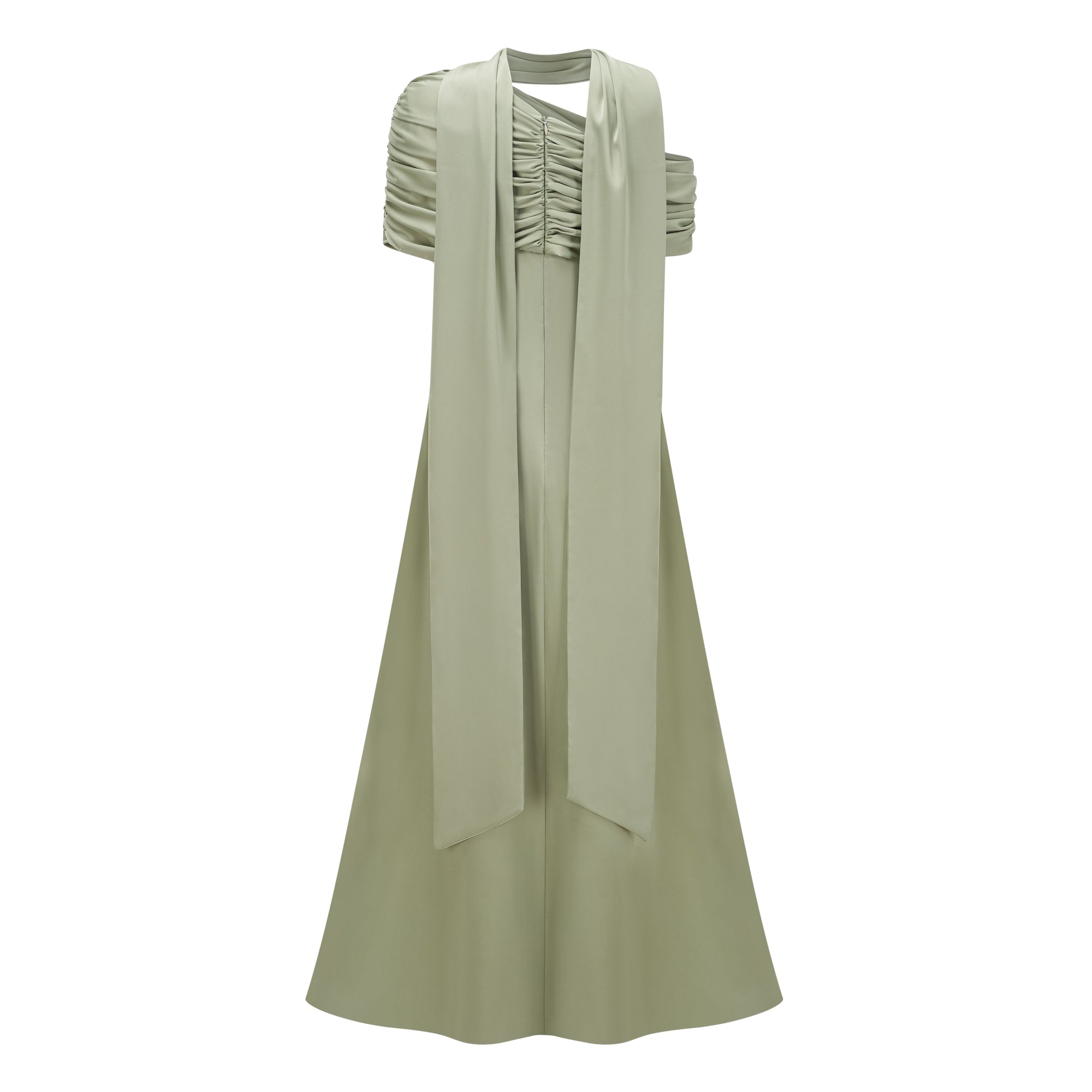 Benedetta Green One Shoulder Satin Maxi Dress