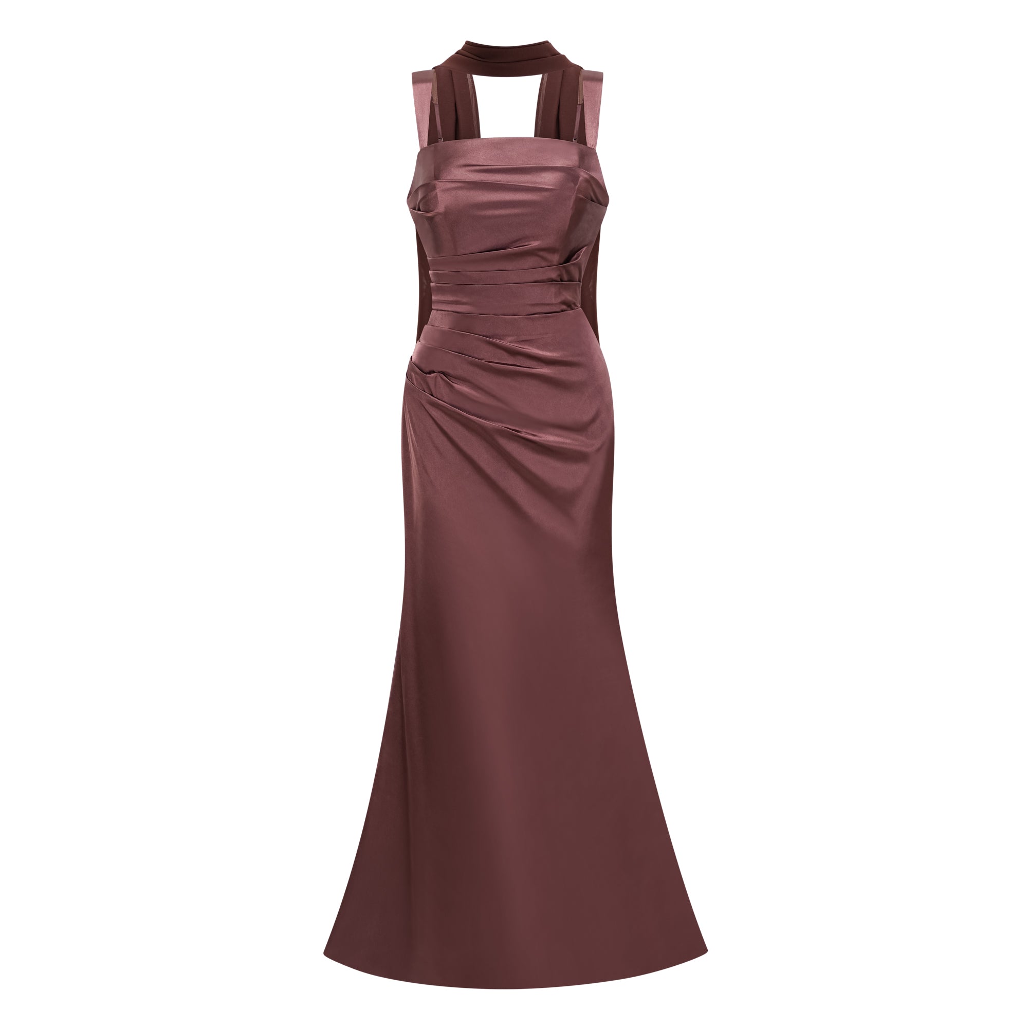 فستان طويل من الساتان المزركش باللون البني من Inmaculada