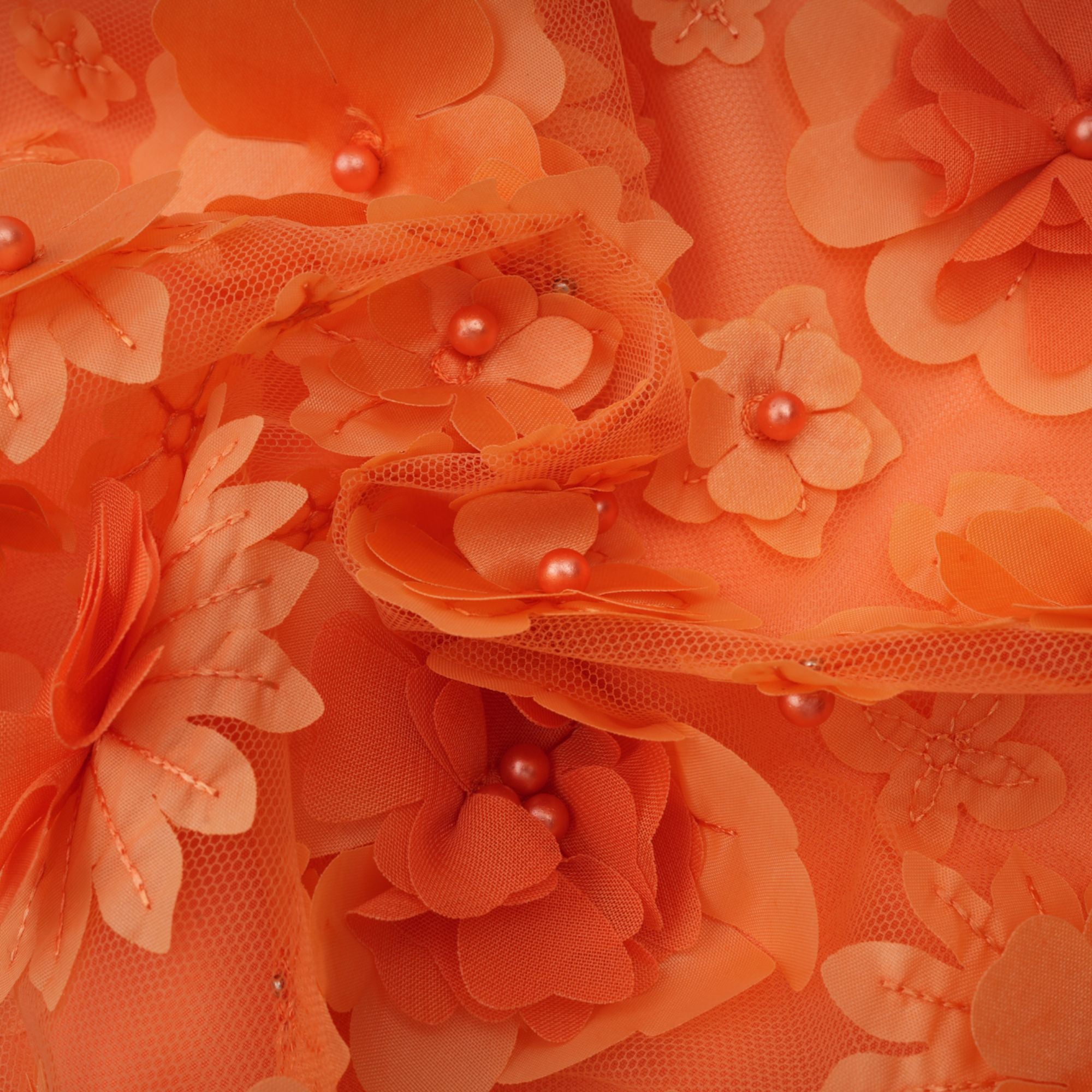 فستان قصير بزهرة صناعية برتقالي من تصميم Orphée