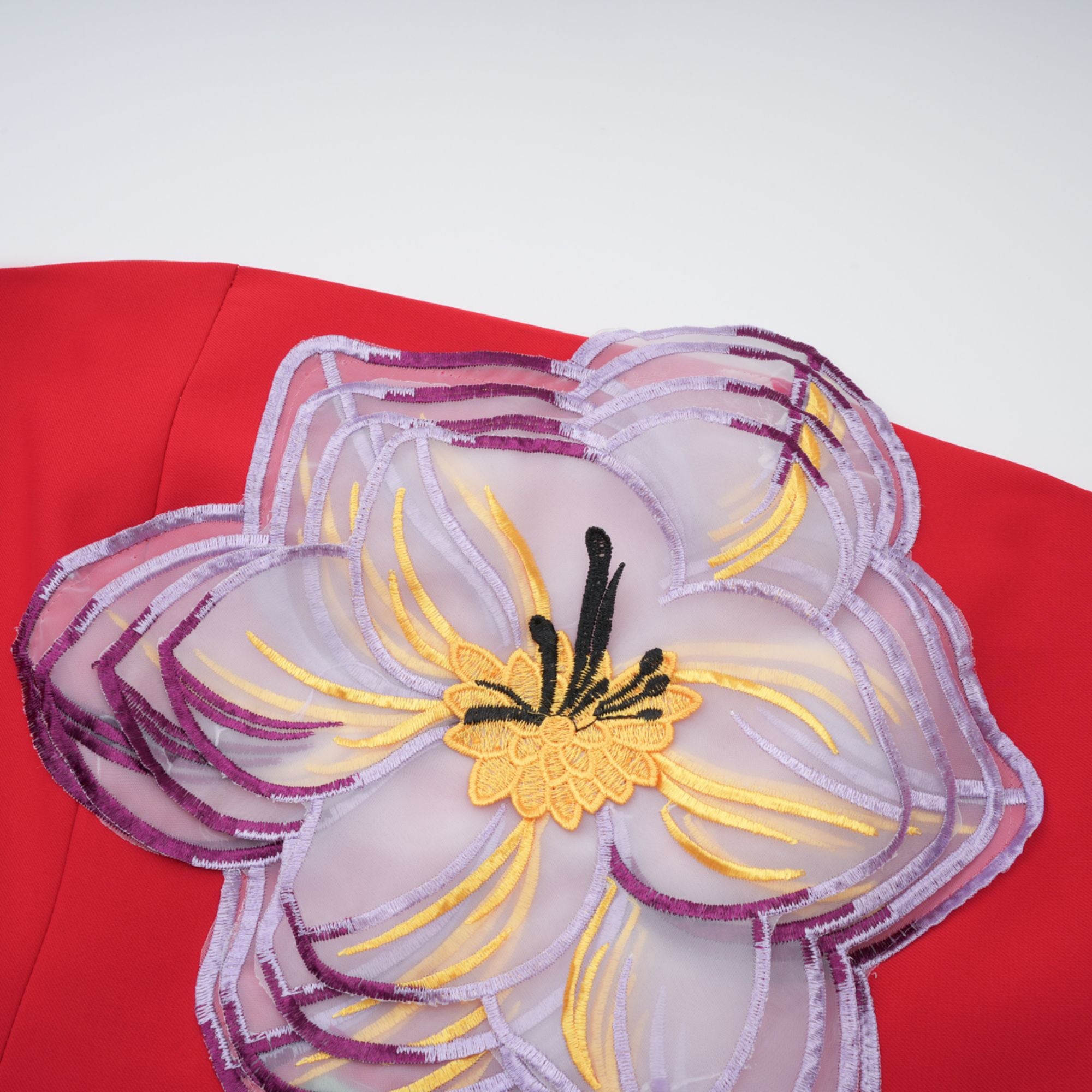 Irène Sequin Embroidered Off-Shoulder Midi Dress in Red