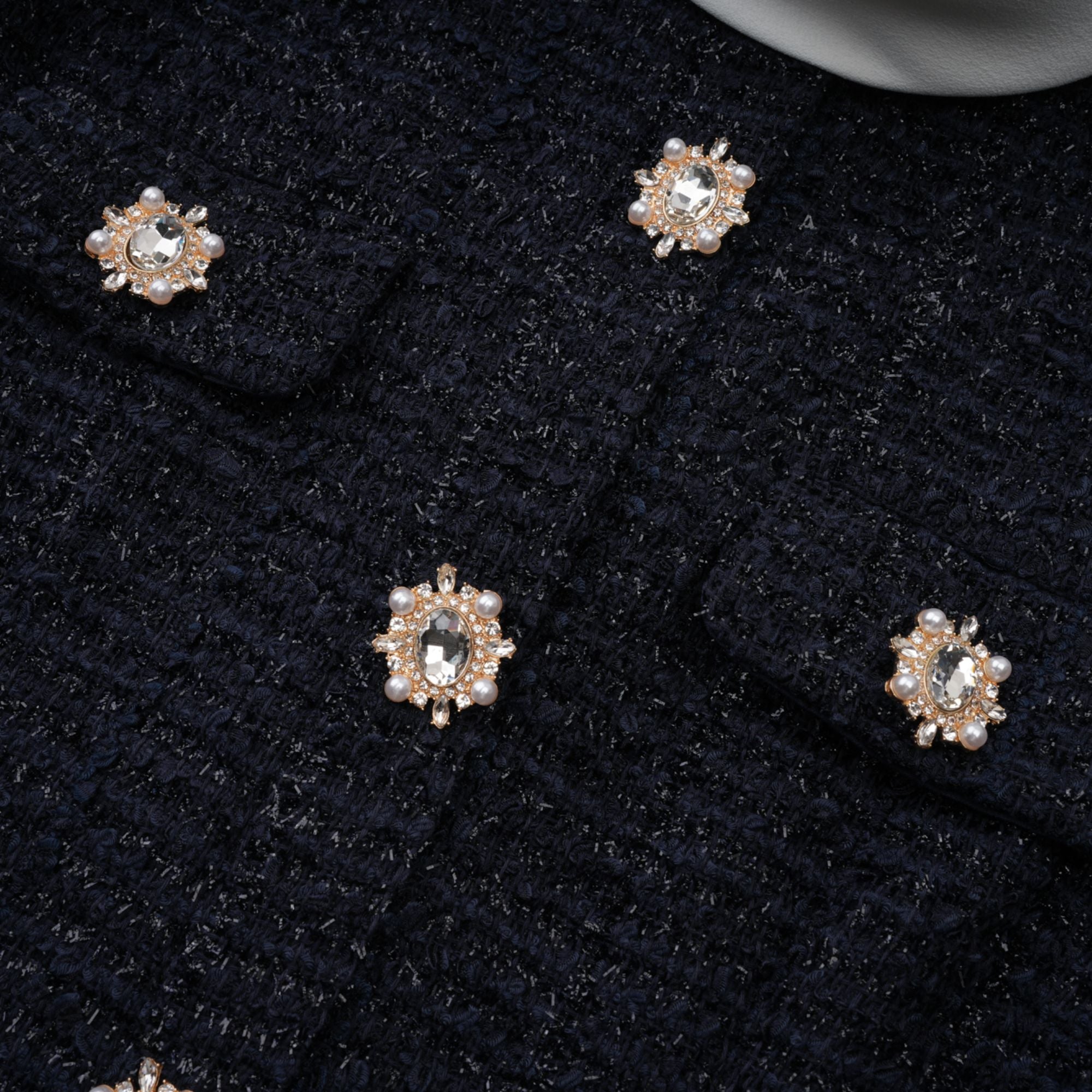 Fiona Navy Blue Embellished Tweed Mini Dress