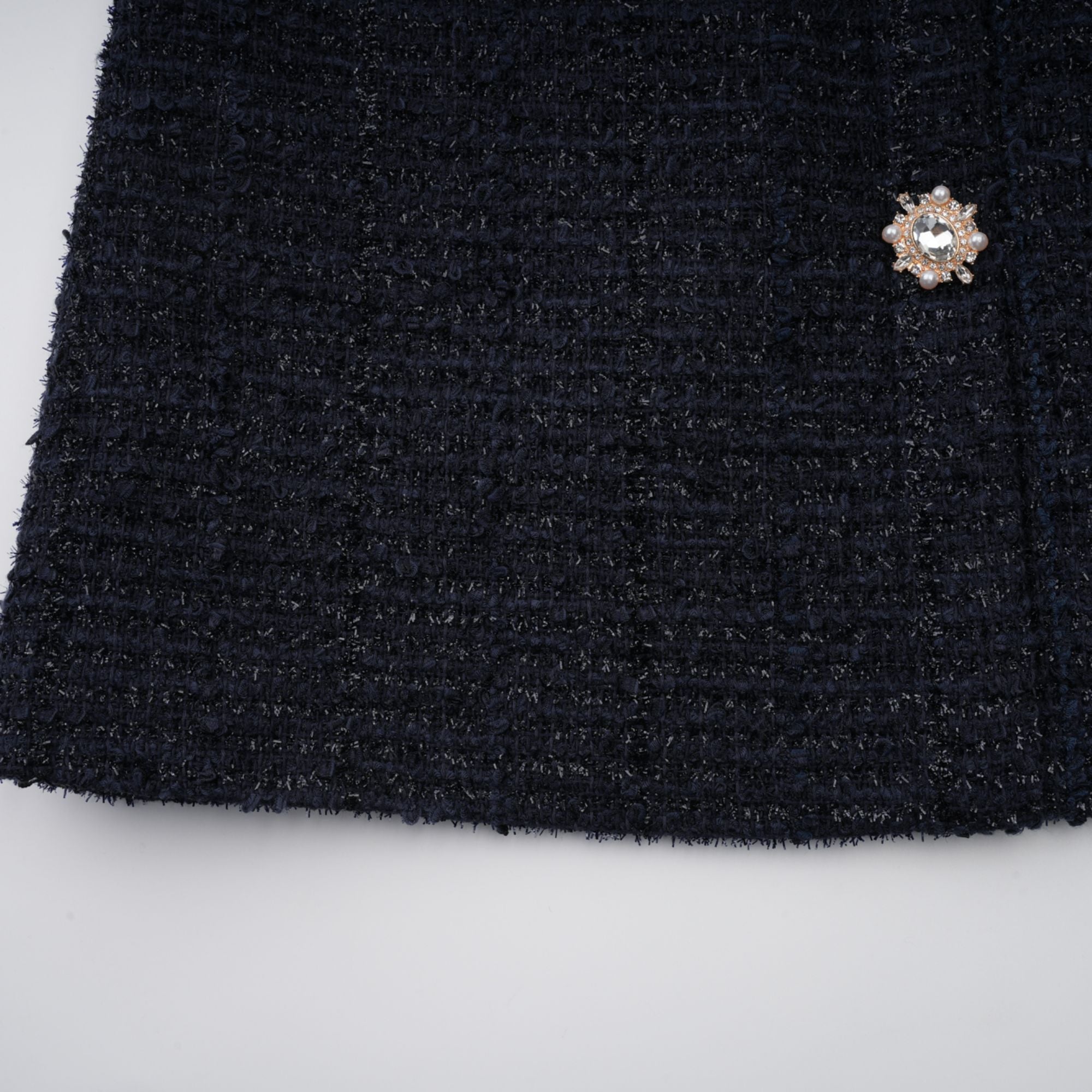 Fiona Navy Blue Embellished Tweed Mini Dress