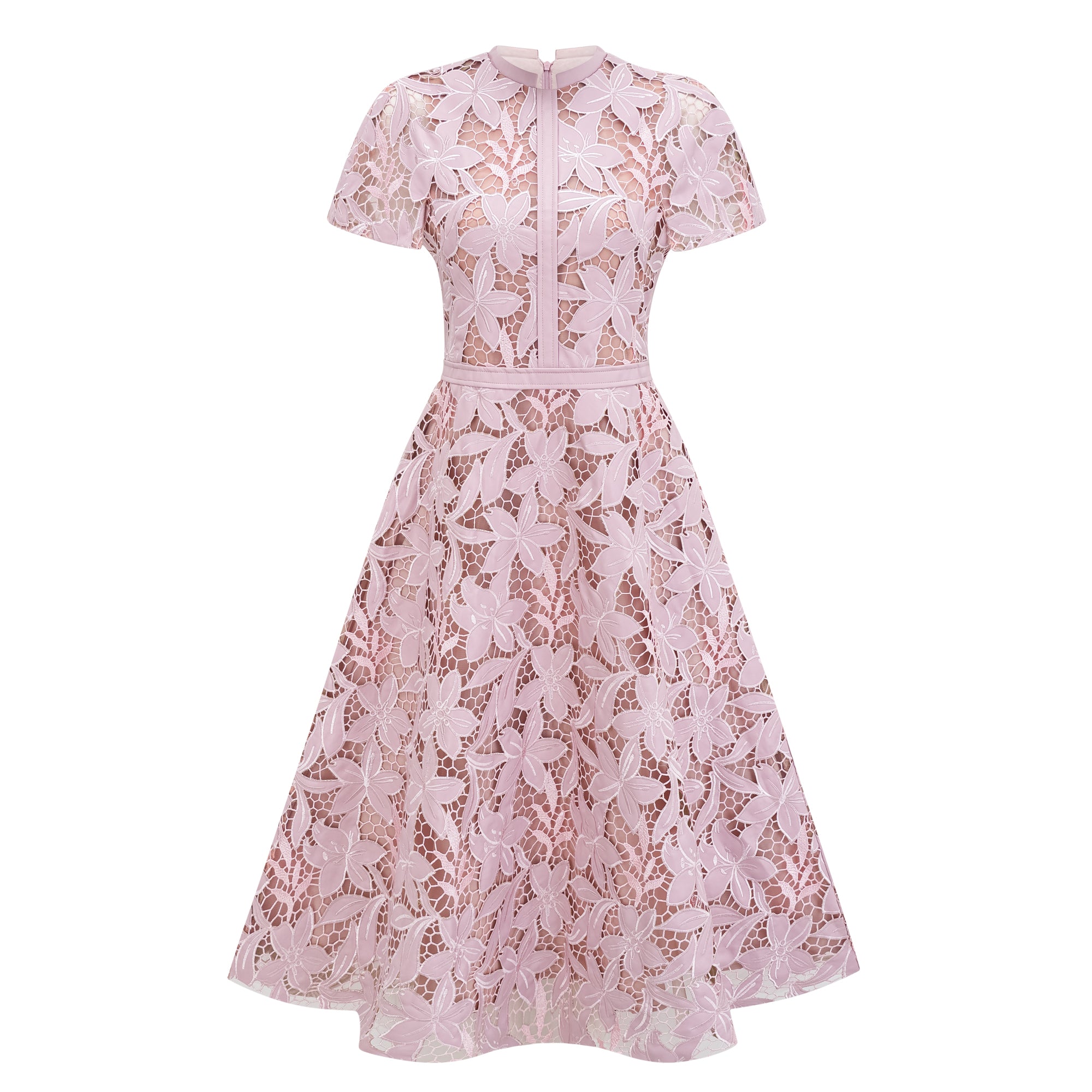 Vérane pink guipure-lace midi dress