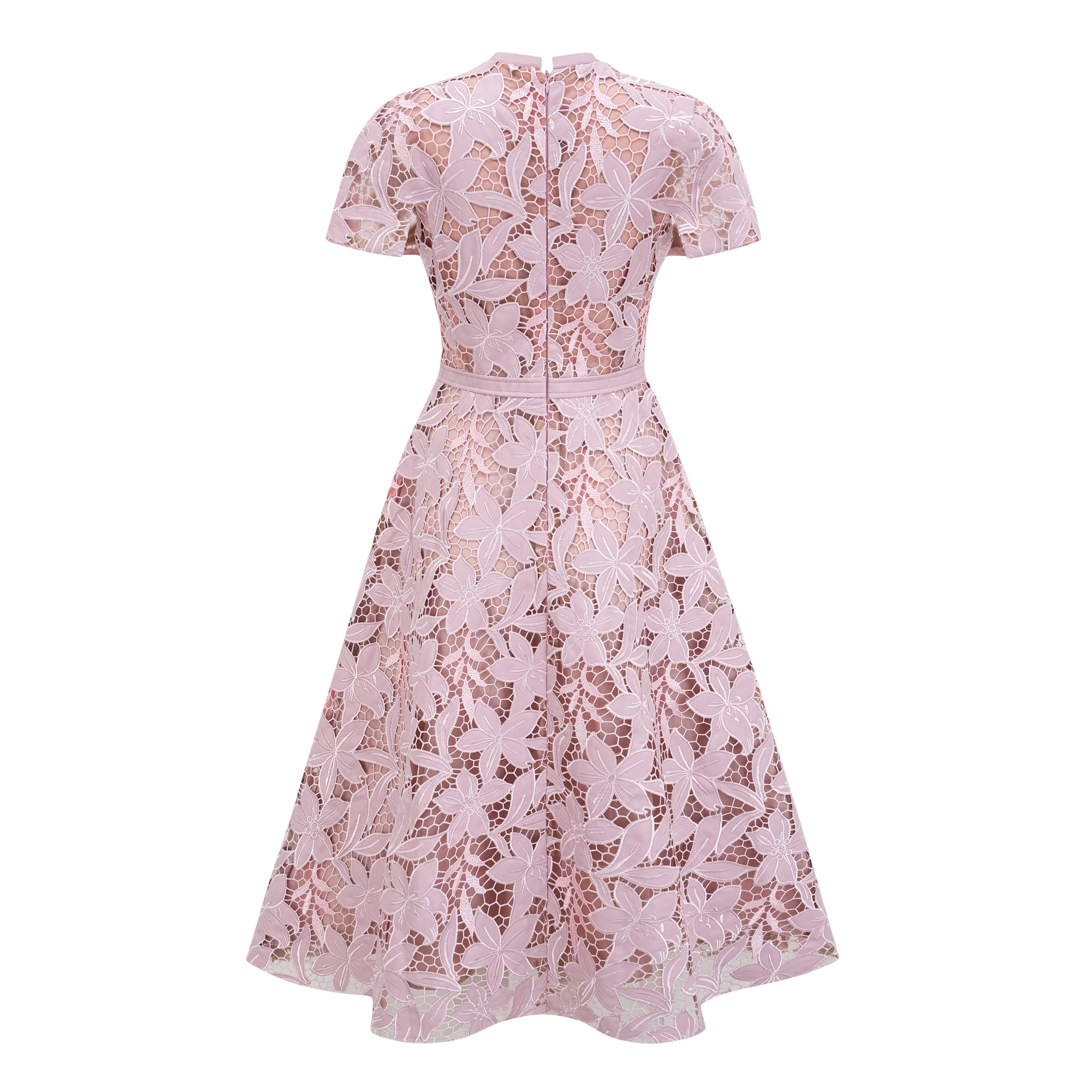 Vérane pink guipure-lace midi dress