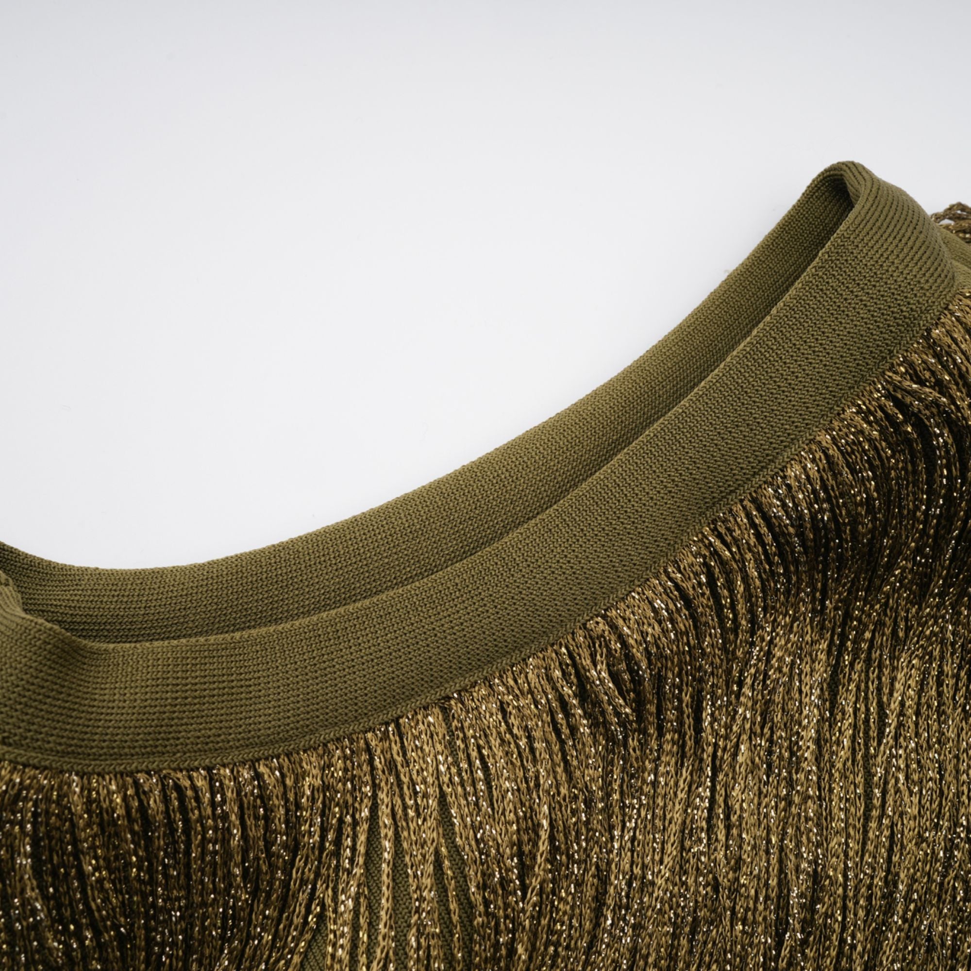 Borbála Green Fringed Top & Satin Skirt Set