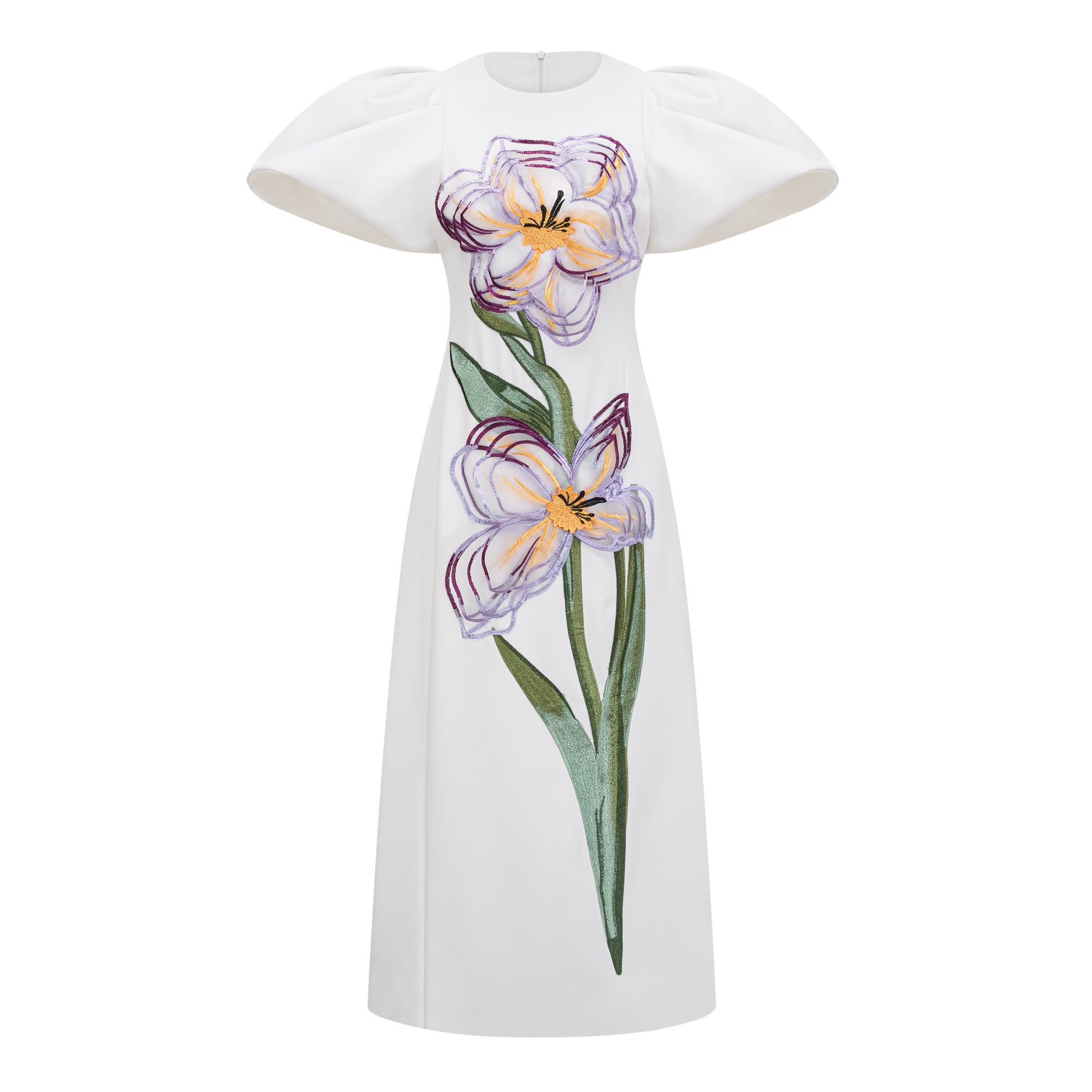 Irène White Sequin Floral Embroidered Midi Dress