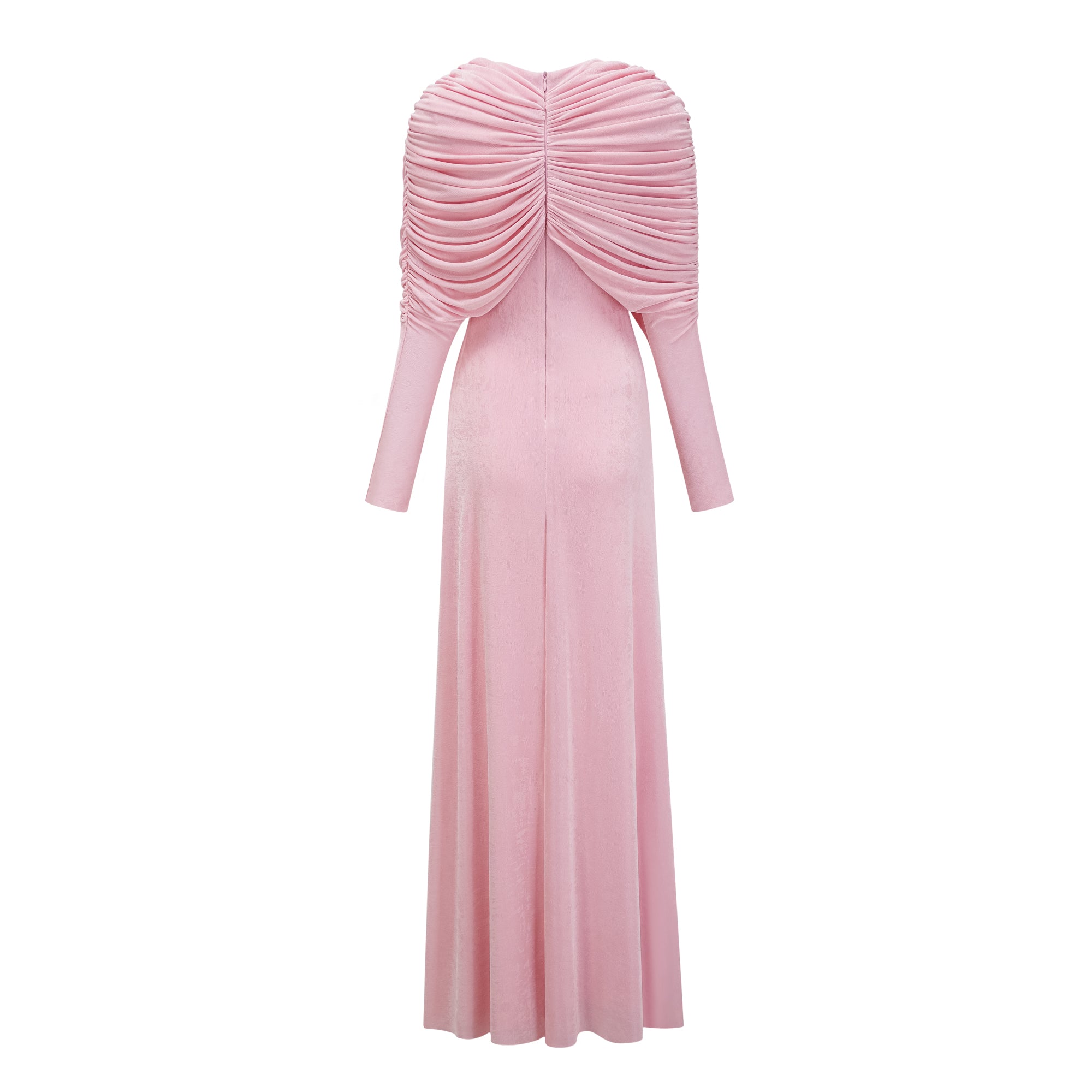 Moderne Pink Shawl Panel Ruched Maxi Dress