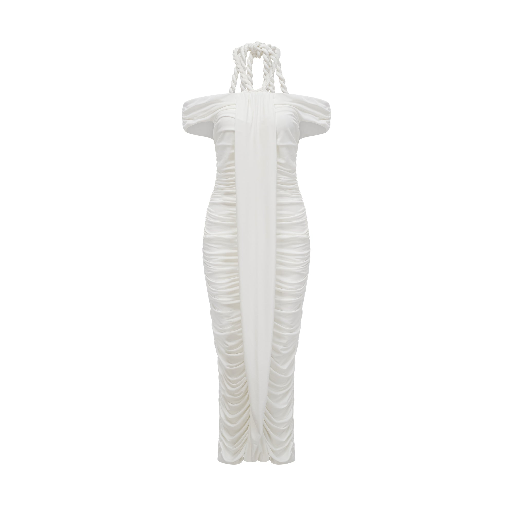 Émeline white braided rope-detail midi dress